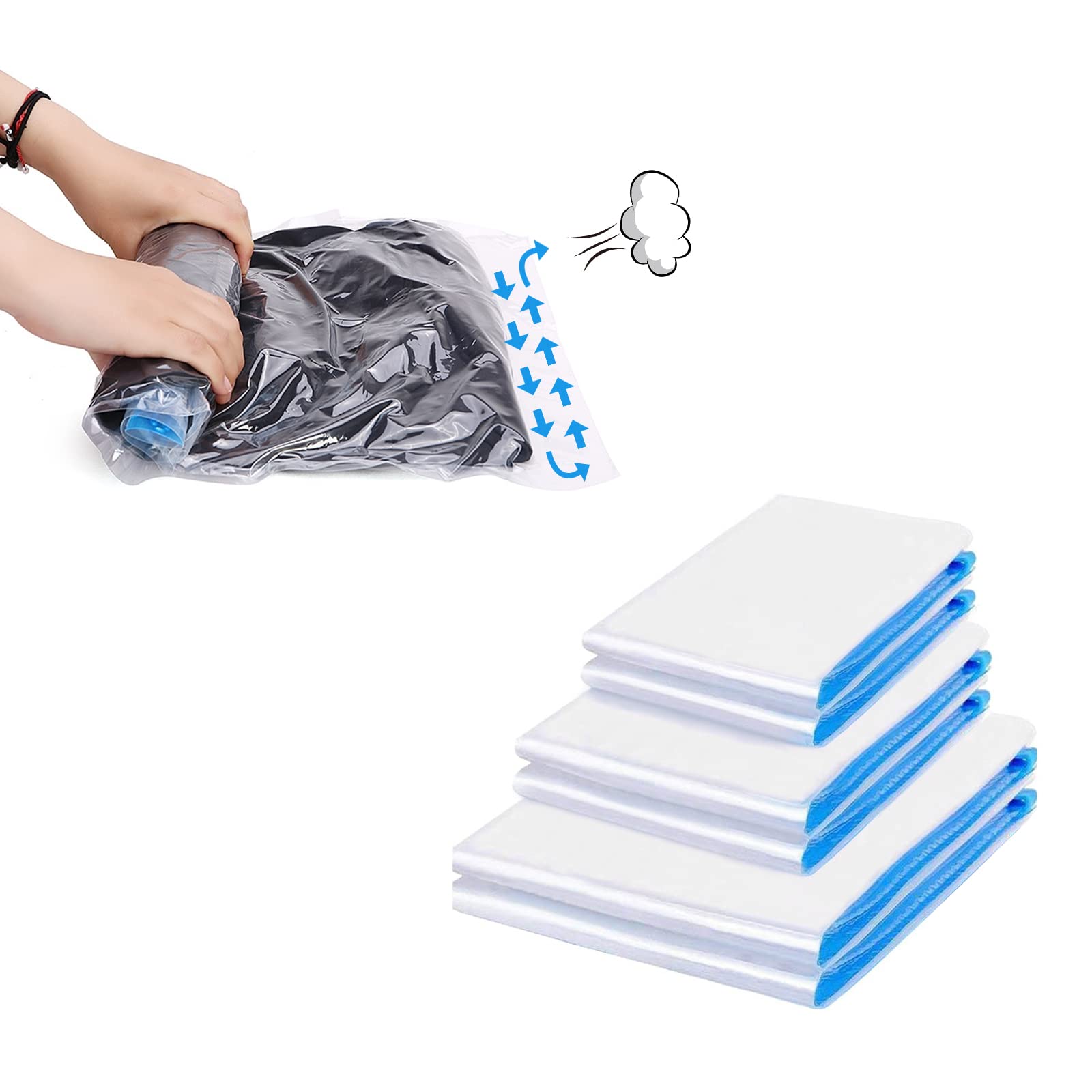 Andiker 6-Pack Vacuum Storage Bags - Space Saving Compression Bags for Travel, Clothes & Seasonal Storage | Transparent, Eco-Friendly & Airtight | Save 80% Space - Perfect for Suitcases, Closets & Moving
