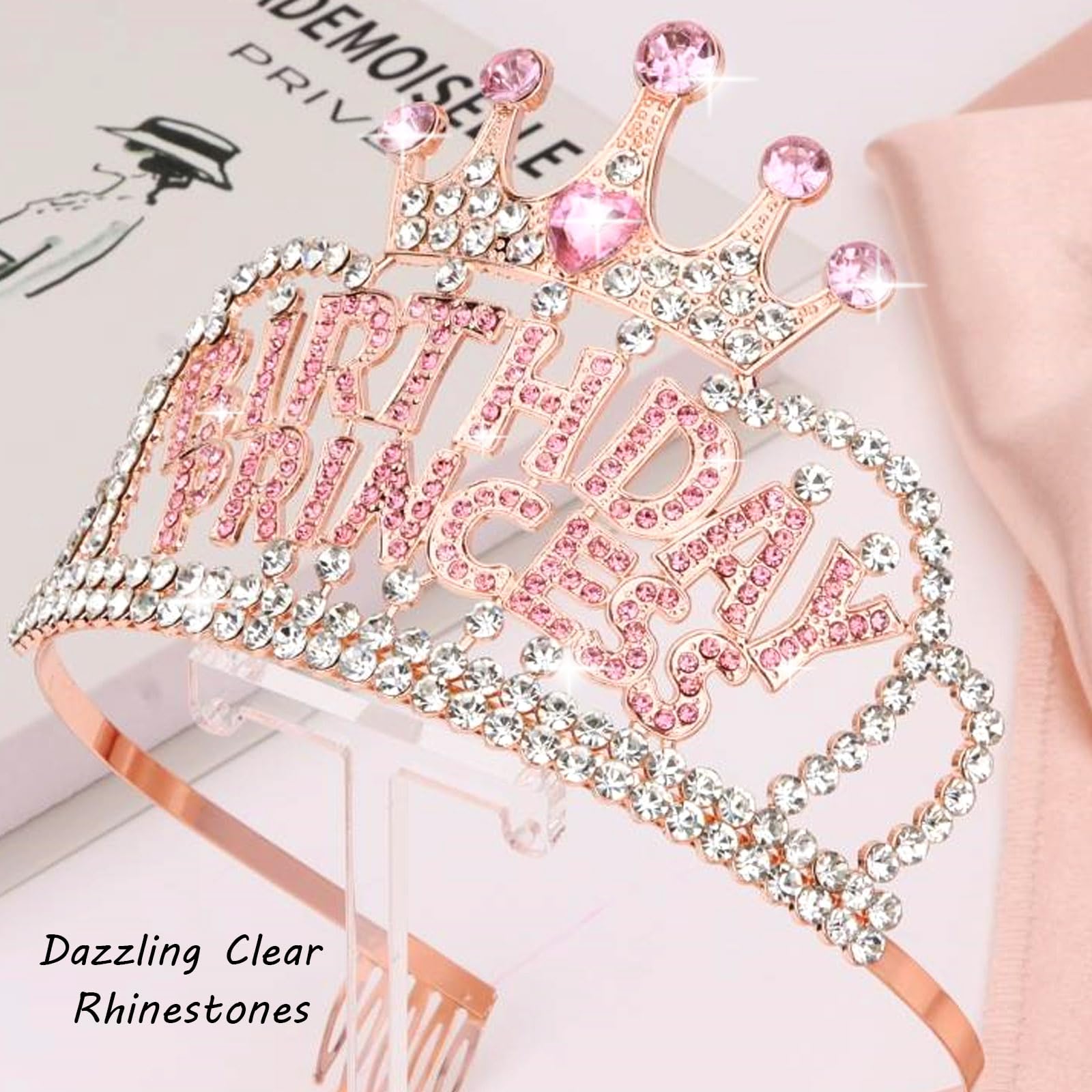 CIEHER Rose Gold & Pink Birthday Crown for Girls & Women - Princess Tiara for Birthday Parties, Decorations & Gifts | Perfect for Birthday Celebrations, Photo Shoots & Special Occasions