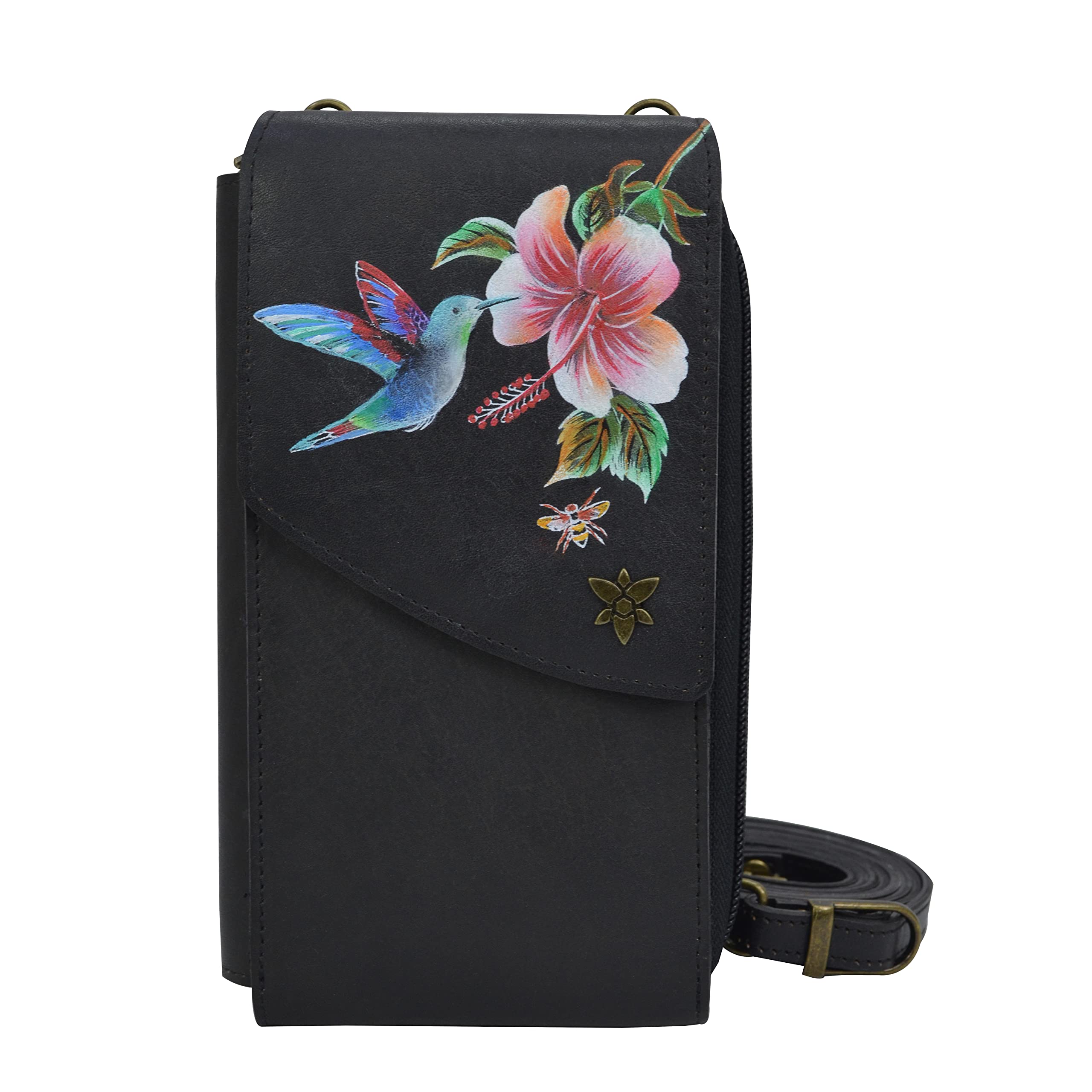 Anuschka Hand-Painted Genuine Leather Crossbody Phone Case for Women - Fashionable & Durable Small Purse for iPhone, Perfect for Shopping, Travel & Daily Use