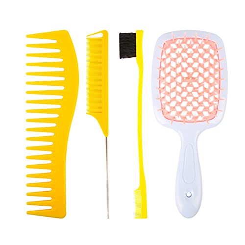 4Pcs Salon Shampoo Massager Hair Brush Set - Wide Tooth Anti-Static ABS Styling Combs for Women & Men - Detangles Wet & Dry Hair - Perfect for Home Use, Travel & Salon Styling