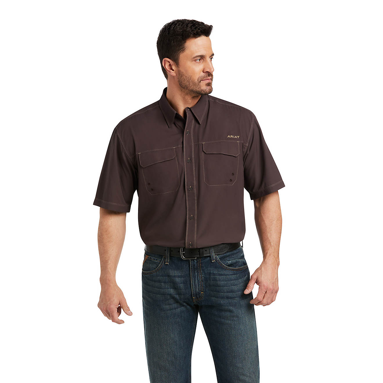 Ariat VentTEK Outbound Classic Fit Shirt for Men - Breathable Moisture-Wicking Performance Shirt in Chocolate Brown - Ideal for Hiking, Outdoor Work & Casual Wear