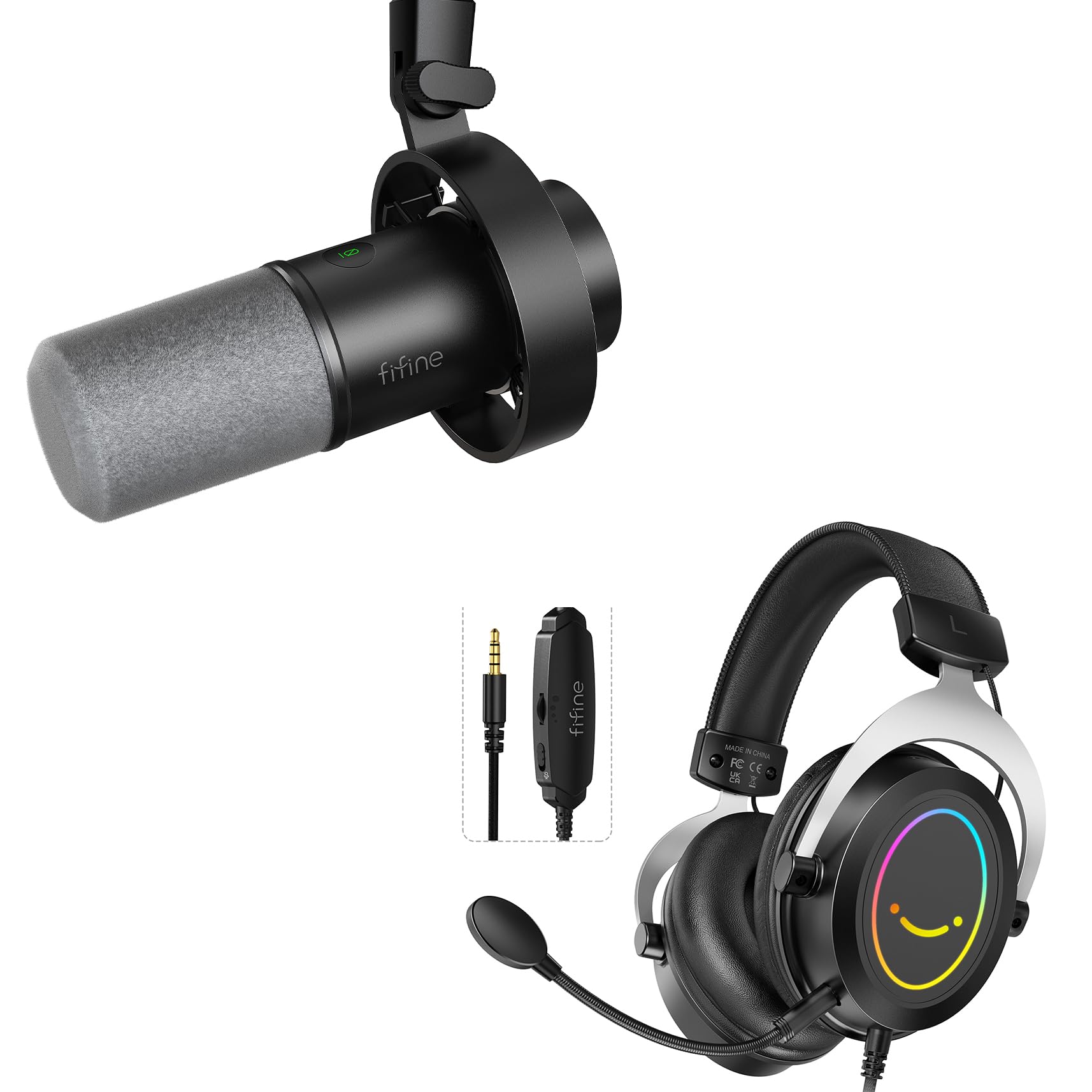 FIFINE Gaming Headset with Detachable Microphone - Over-Ear Wired Headphones with Noise Cancellation for PC, PS4, PS5, Xbox, Switch | USB/XLR Podcast Mic for Streaming, Gaming & Voice Recording (H3+K688 Bundle) - Perfect for Esports, Live Streaming & Home Studio Recordings