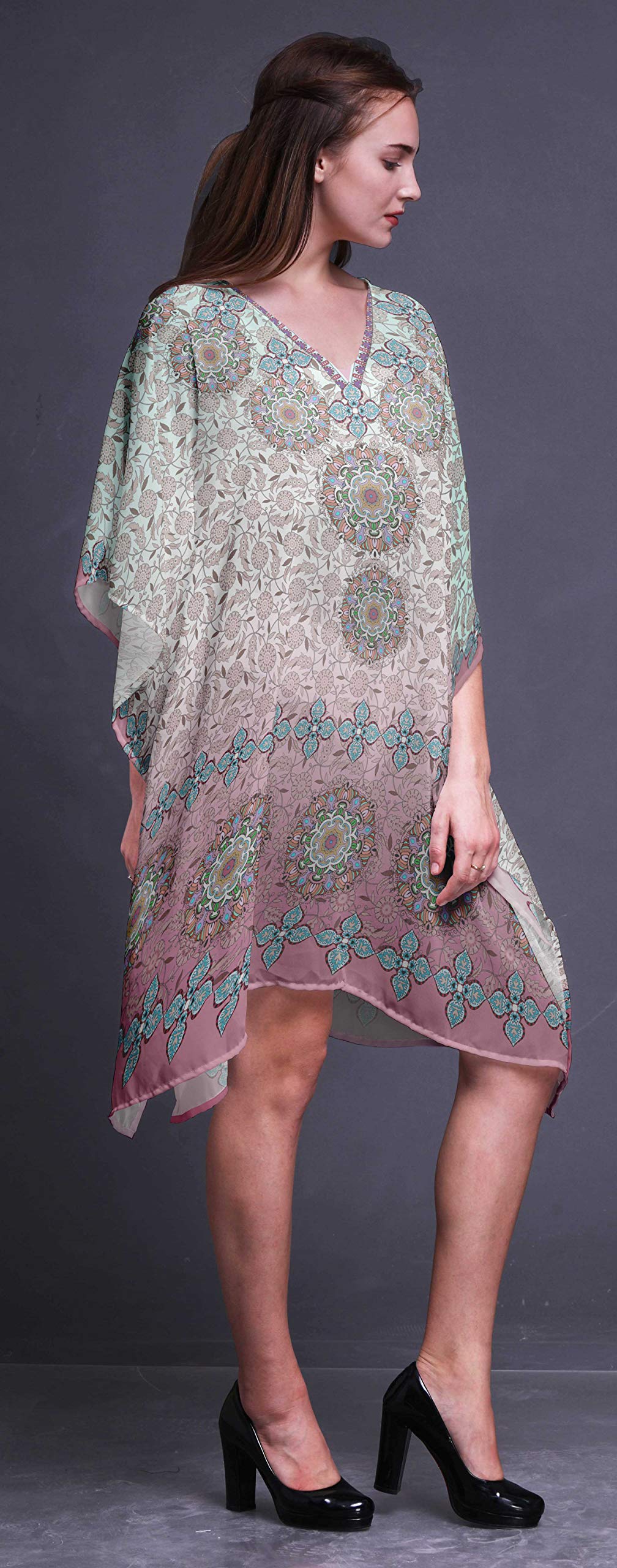 Women's Short Caftan Midi Dress - Beach Cover Up Swimwear Kaftan for Summer Vacation, Pool Party & Boho Outfit