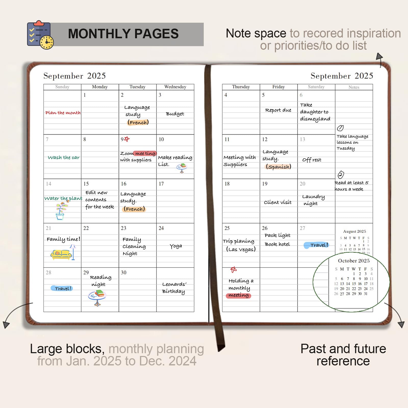 2025 Planner - Daily & Hourly Appointment Book with Faux Leather Cover (Blue), 8.5