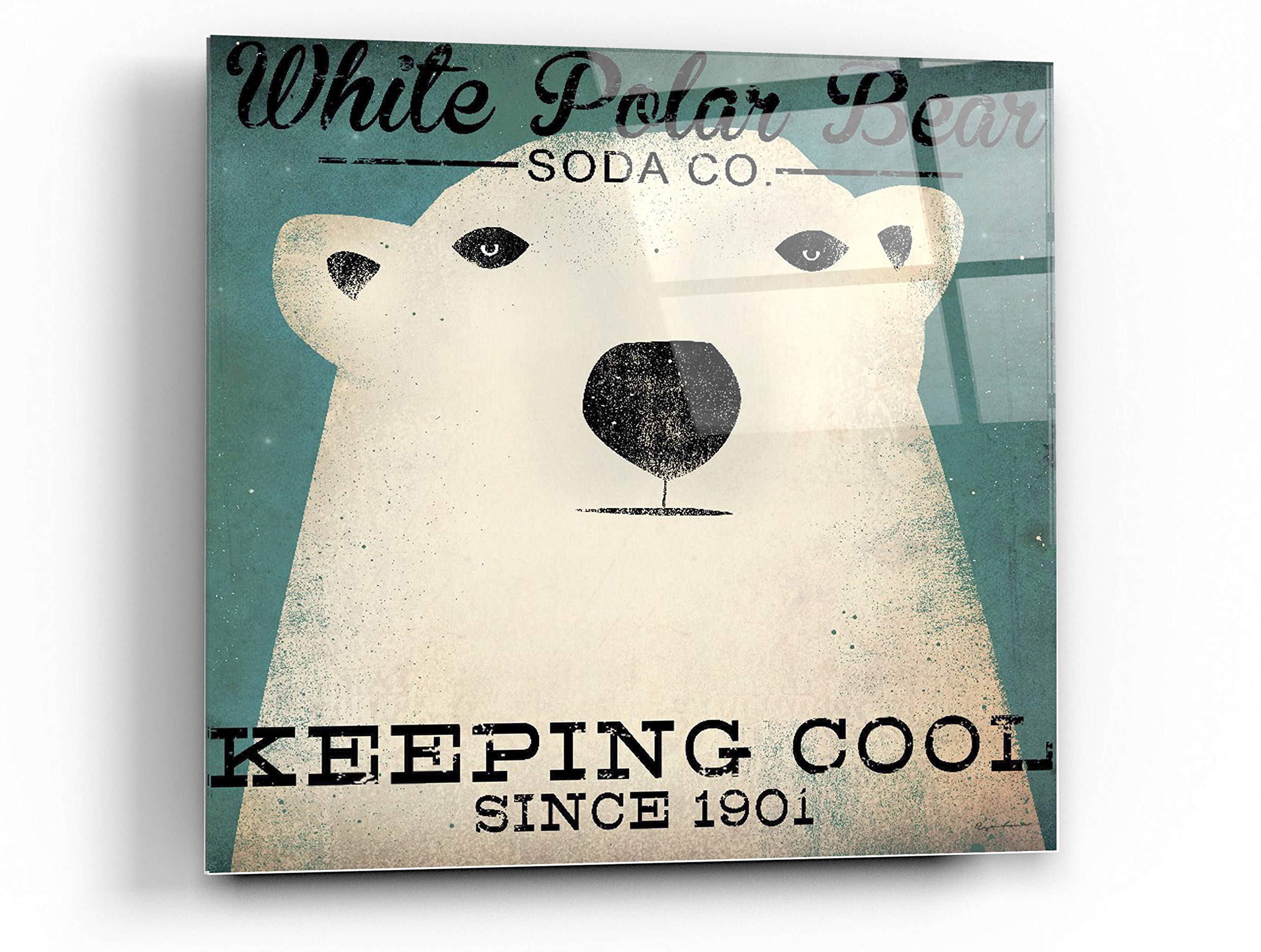 Polar Bear Soda Co Acrylic Glass Wall Art by Ryan Fowler - 24x24 Inch Modern Home Decor for Living Room, Bedroom & Office