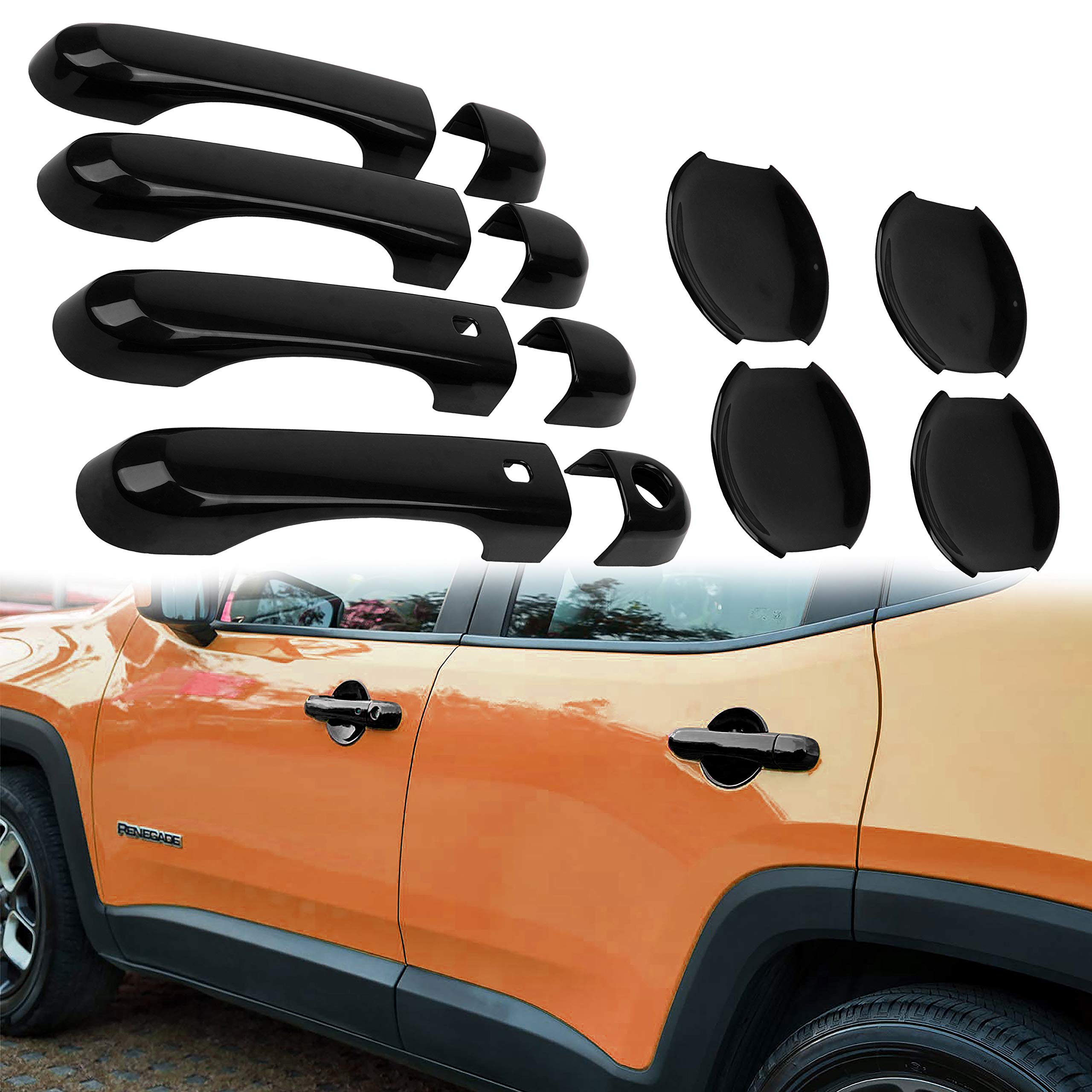 12-Piece Black Handle Cover with Smart Keyhole & Cup Bowl Cover Trim for Jeep Renegade - Interior Accessories for Car Protection & Style Upgrade
