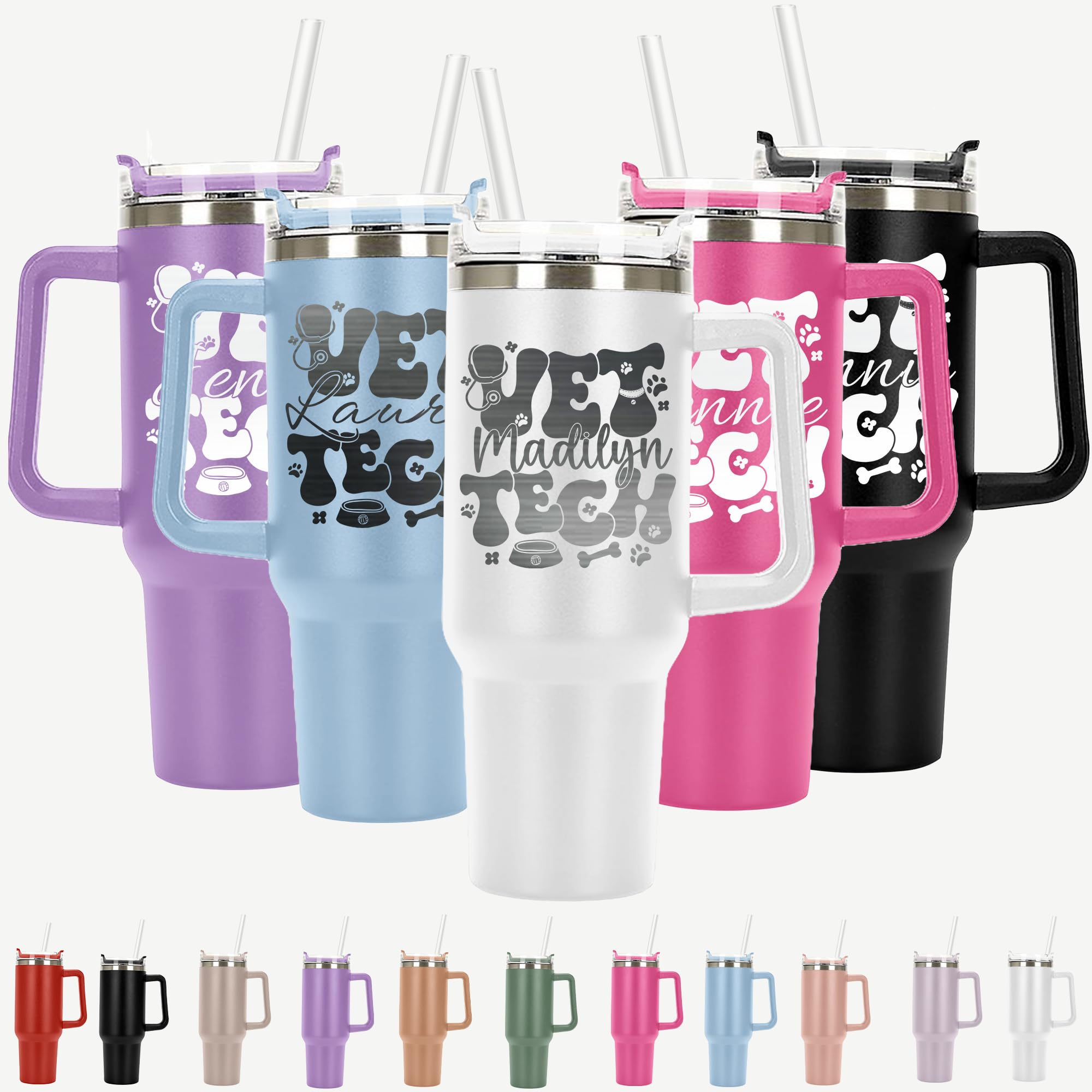 Personalized Laser Engraved 40oz Vet Tech Tumbler with Handle - Veterinarian Gift for Women, Vet Appreciation Present, Veterinary Technician Supplies - Perfect for Clinics, Hospitals & Vet School Graduation Gifts