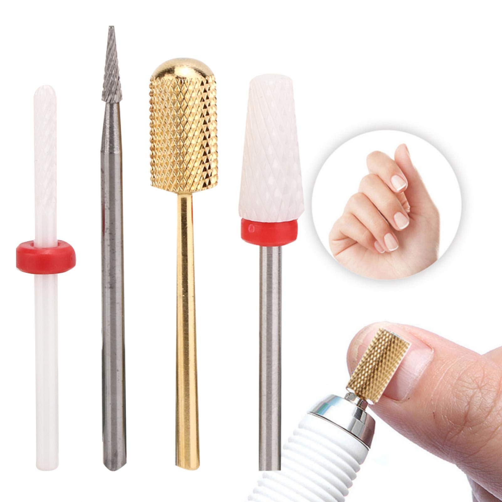 4PCS Professional Nail Drill Bits Set - 3/32 Inch Acrylic Nail File, Cuticle Drill & Fine Grit Efile Bits for Manicure, Pedicure & Salon Use - Perfect for Home Nail Care & Professional Nail Art (FD-8)