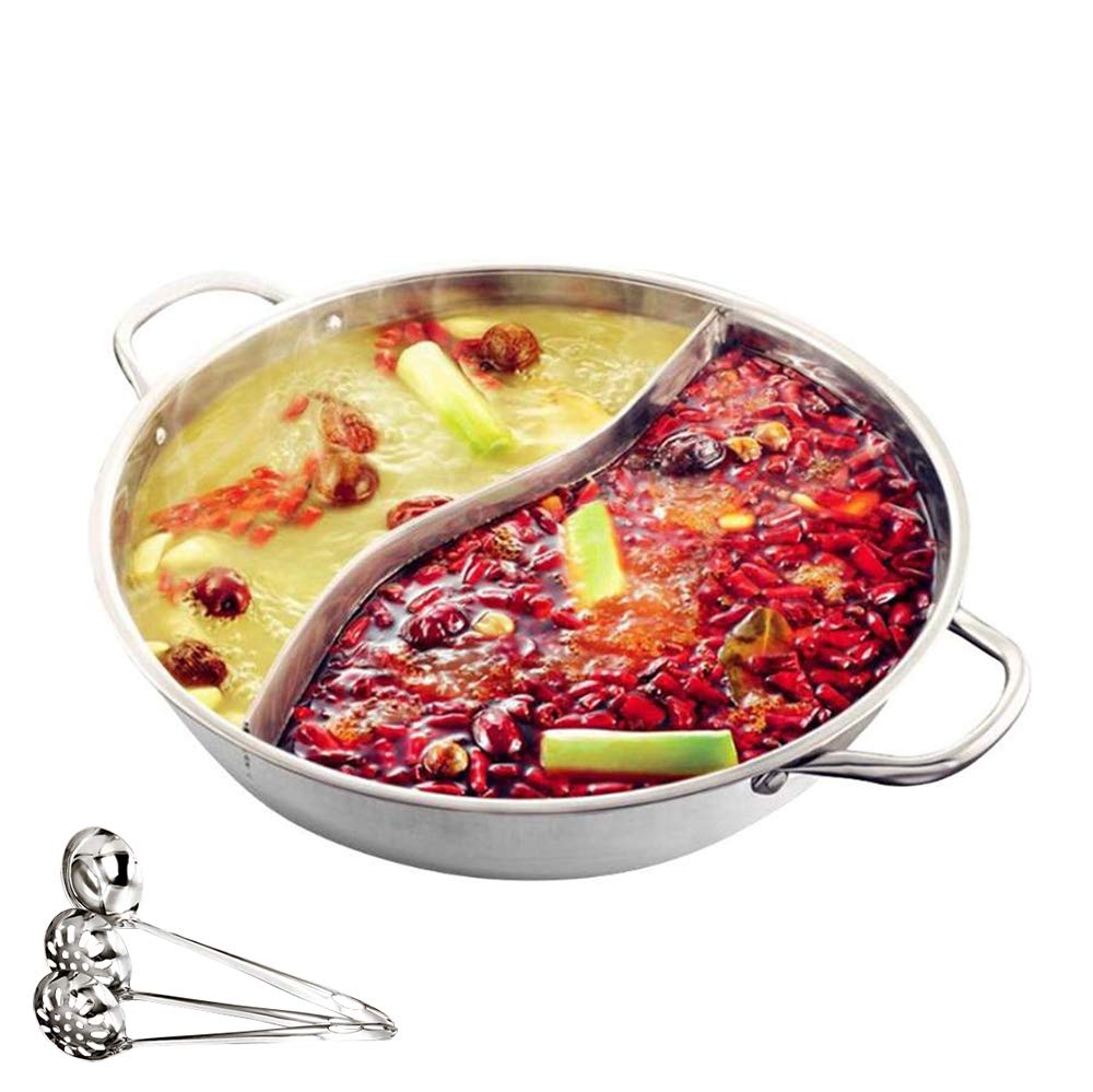 Dual-Sided 30cm Hot Pot with Stainless Steel Divider - 2 in 1 Soup & Fondue Pot, Thickened Single-Layer Stockpot for Home Cooking, Party Serving & Family Meals