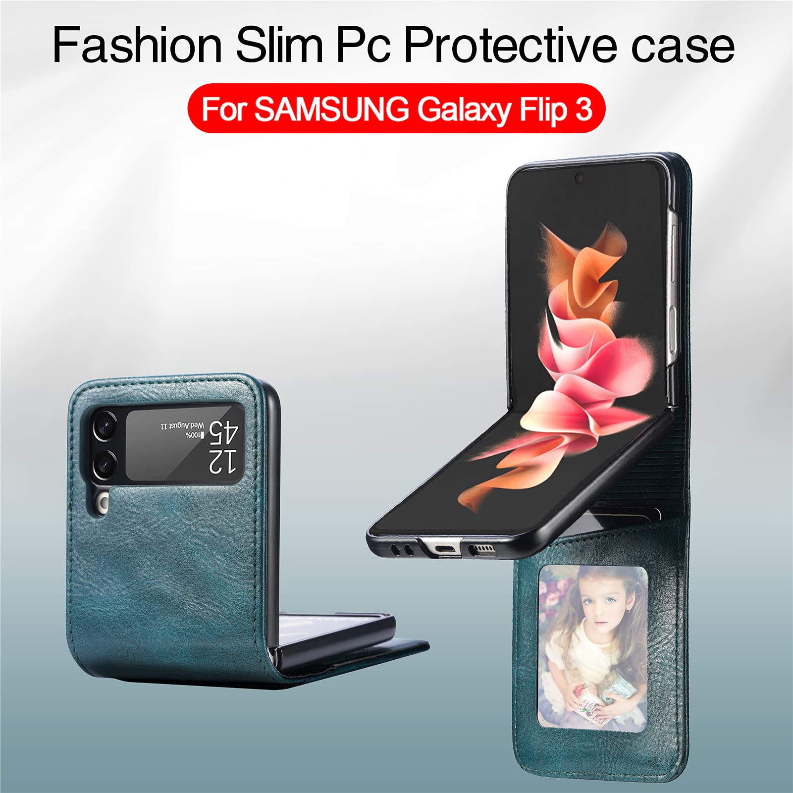 Premium Leather Wallet Case for Samsung Galaxy Z Flip 3 5G (2021) - Slim Protective Cover with Card Holder & RFID Protection (Blue) - Perfect for Travel, Business & Everyday Use