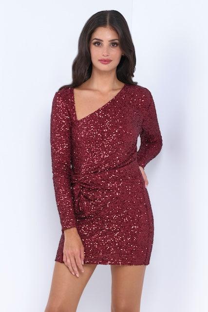 Kia Mini Dress for Women - Burgundy Red Bodycon Party Dress - Perfect for Night Out, Cocktail Party & Date Night