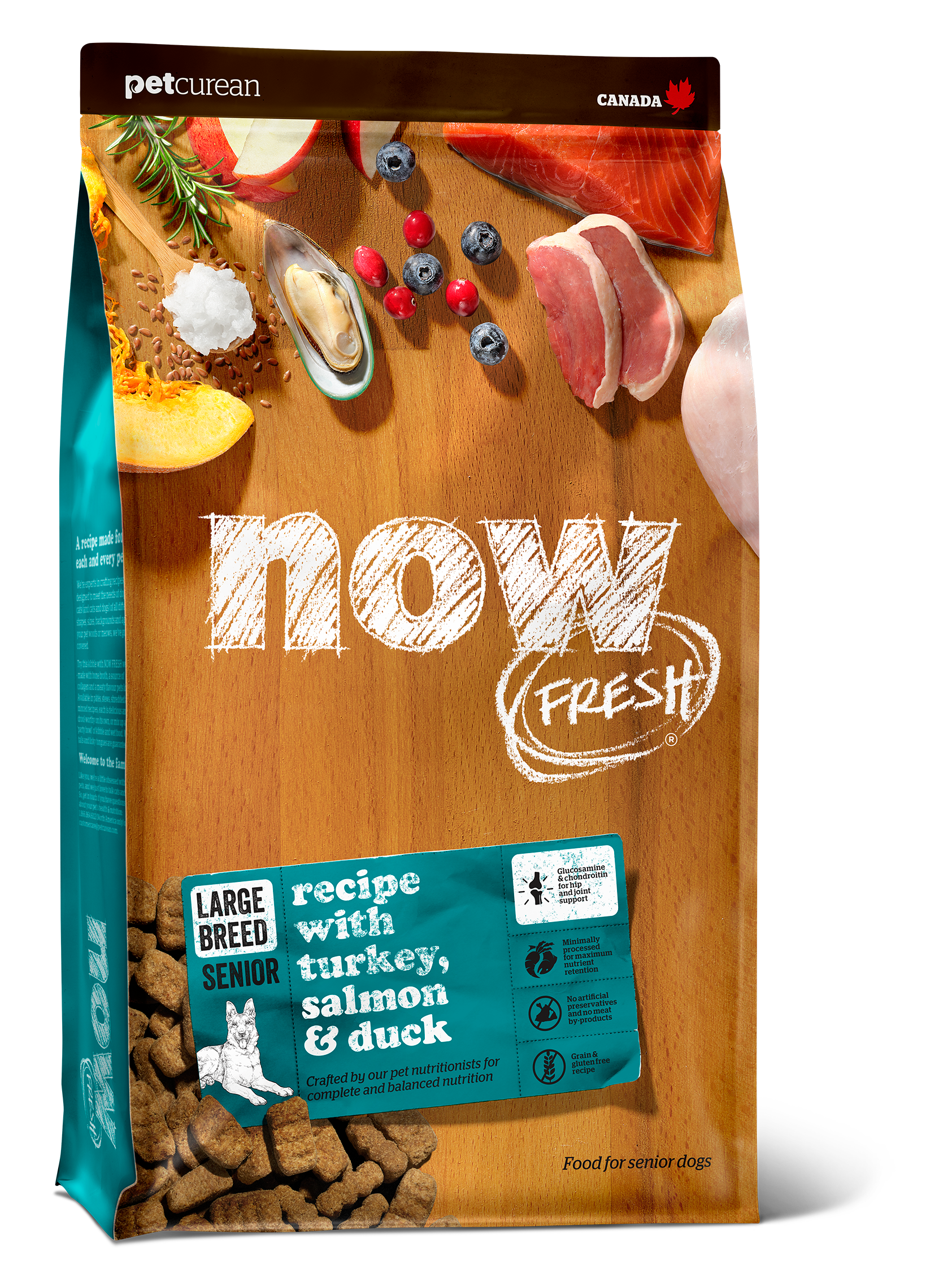 Petcurean Now Fresh Grain Free Dry Dog Food for Large Breed Senior Dogs - High Protein, Healthy Skin & Coat - Perfect for Aging Large Dogs with Sensitive Stomachs