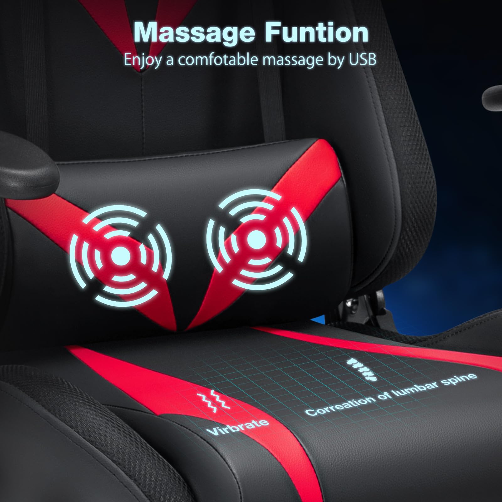 HOFFREE RGB Gaming Chair with Bluetooth Speakers, Massage & LED Lights - Ergonomic Racing Gamer Chair with Footrest, High Back Computer Desk Chair for PC Gaming (Red & Black) - Perfect for Esports, Streaming & Home Office Setup