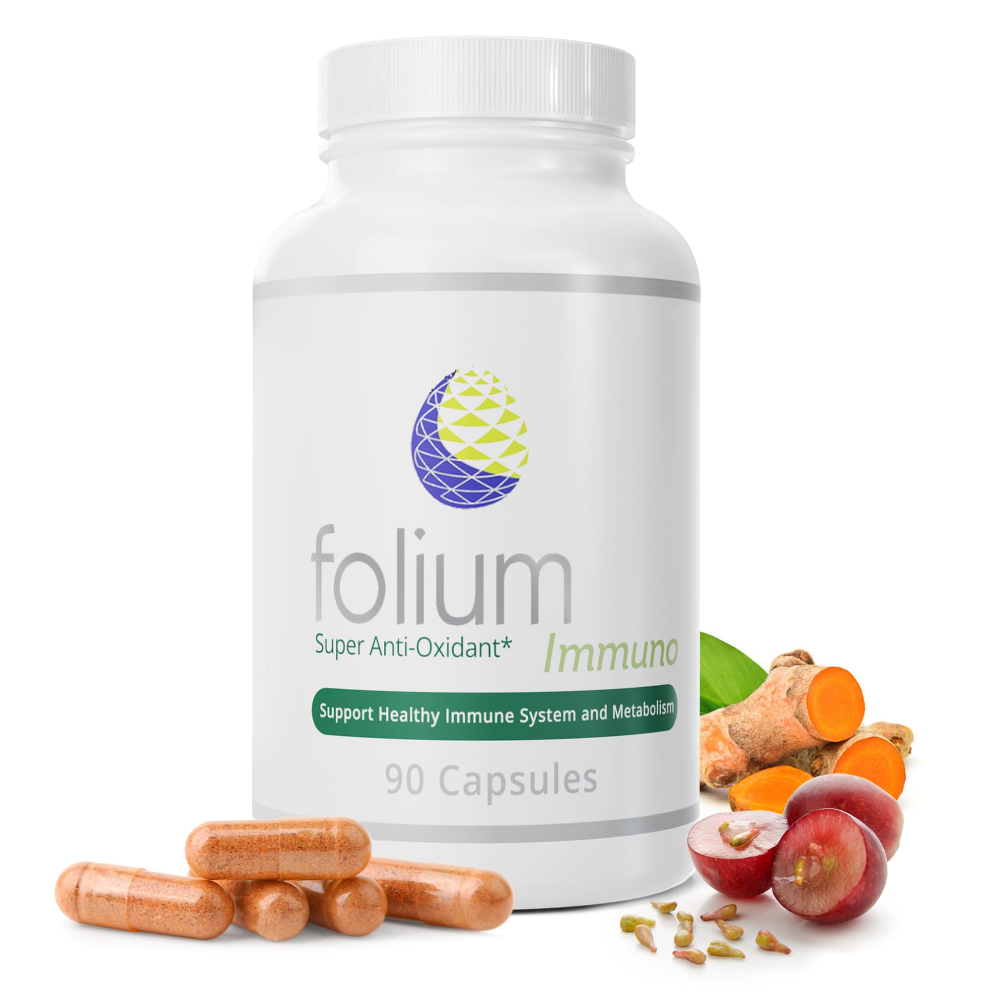 Folium Immuno Inflammatory Supplement with Pine Bark, Grape Seed, Ginger, Turmeric, Green Tea, White Pepper & Pomegranate Extracts - Natural Immune Support for Daily Wellness & Inflammation Relief