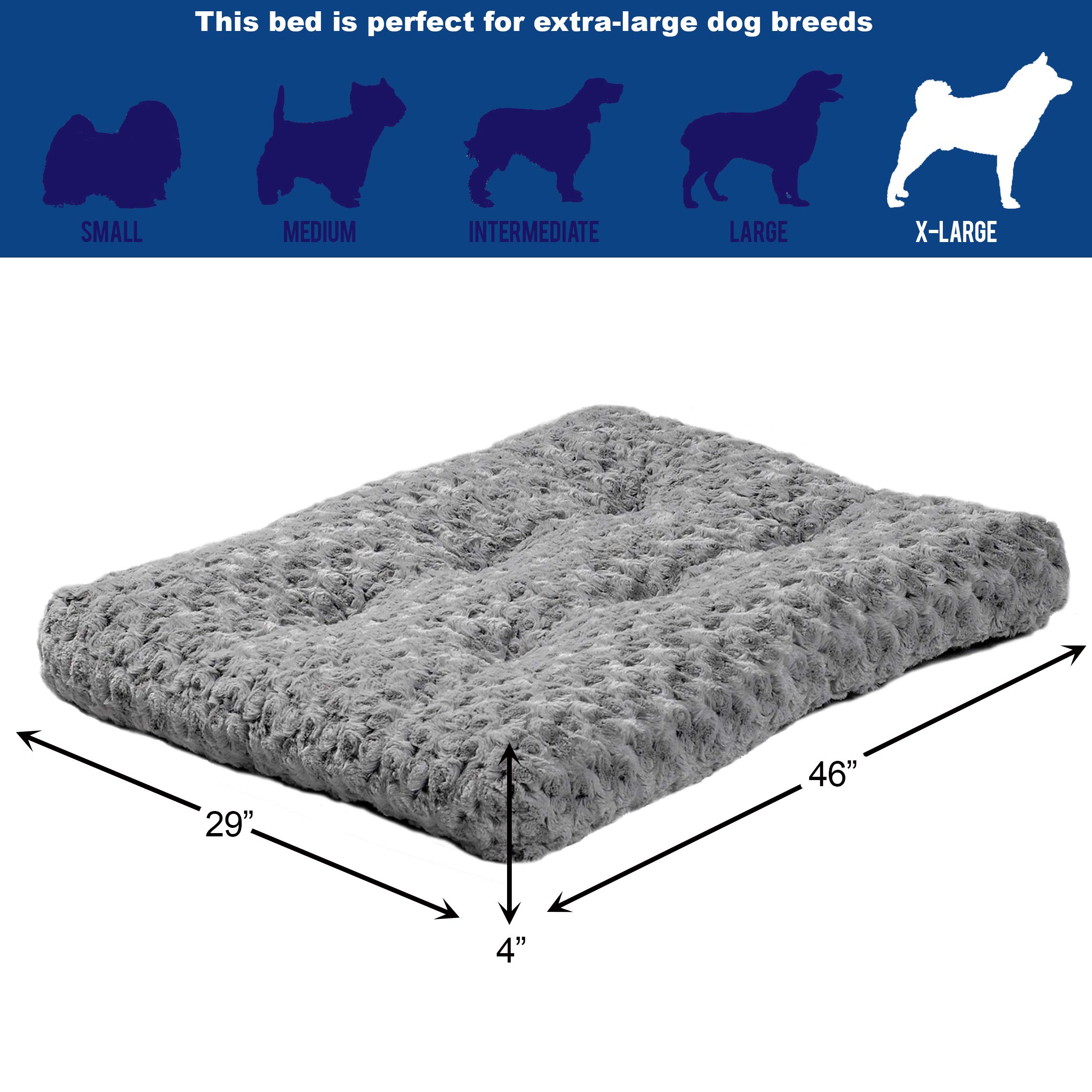 MidWest Homes for Pets Deluxe Orthopedic Dog Bed - Super Soft Plush Pet Bed for Large Dogs & Cats | Machine Washable, Durable 48-Inch Gray Bed | Perfect for Crates, Kennels & Home Use - 1 Year Warranty