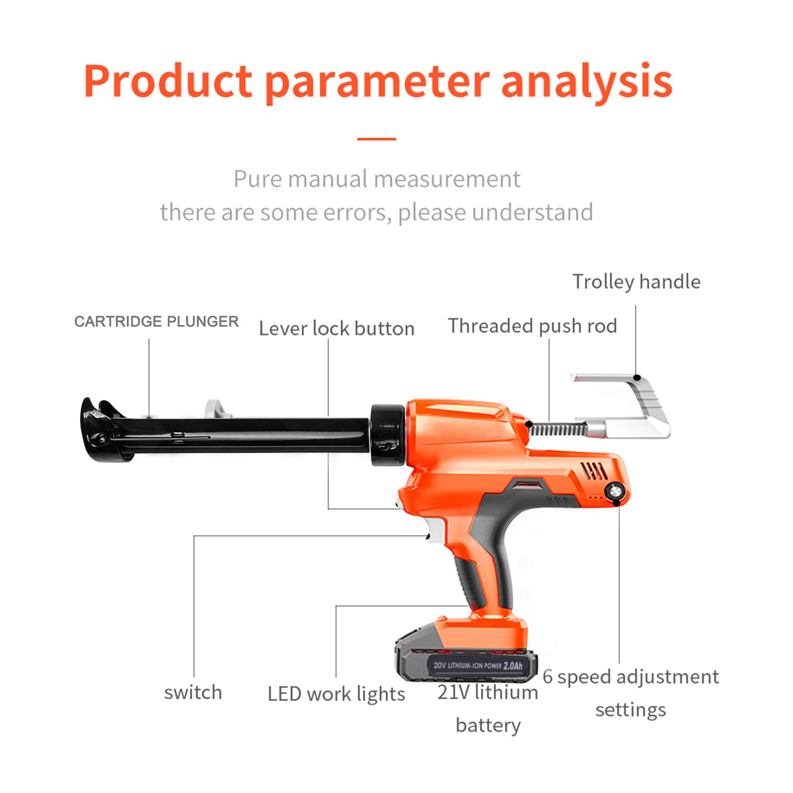 21V Cordless Electric Caulking Gun Kit with 2.0Ah Battery & Charger | Handheld Caulk Applicator for Doors, Windows, Tile Joints & Home Repairs | Perfect for DIY Projects, Construction & Waterproofing Work