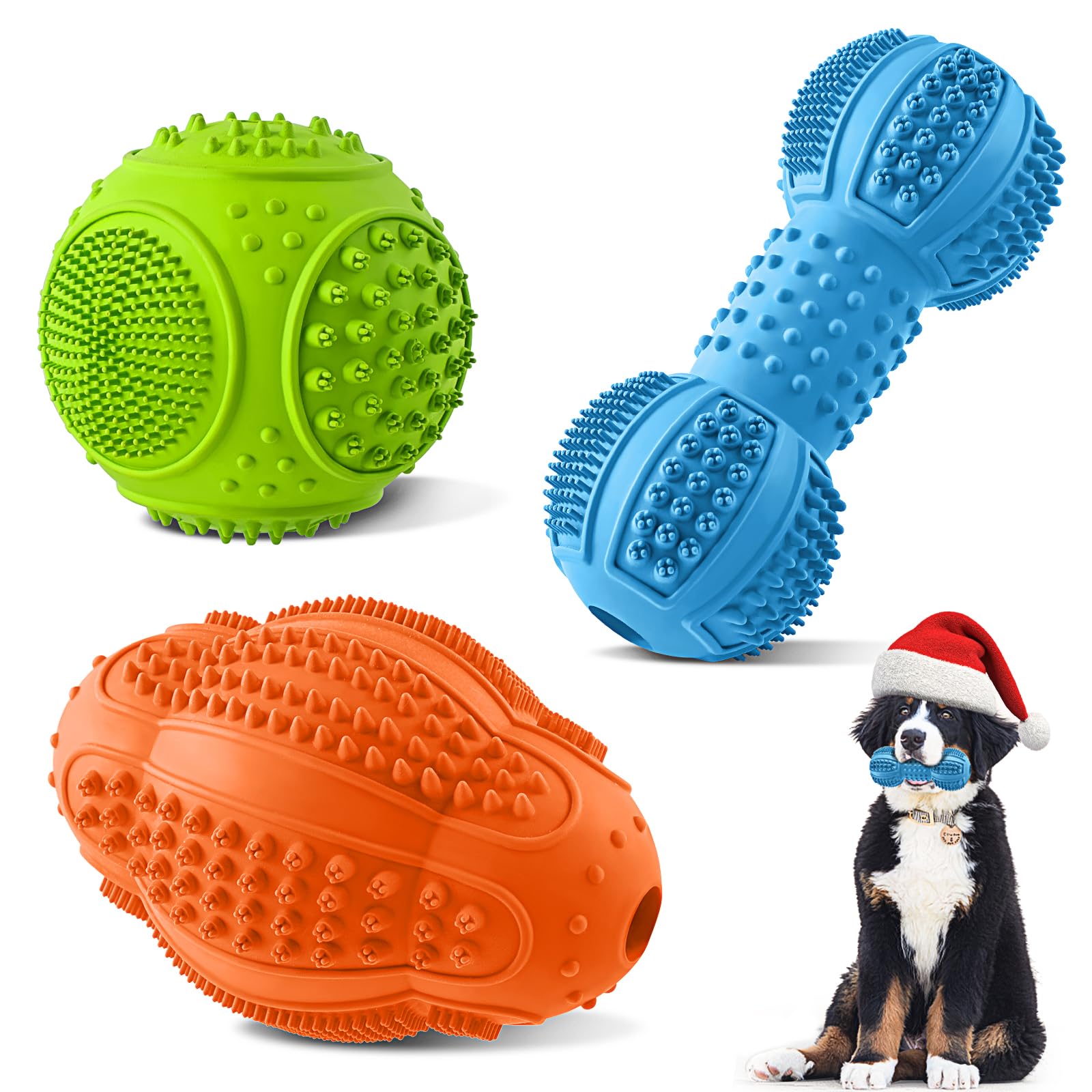 LUKITO Indestructible Dog Toys for Aggressive Chewers - 3 Pack Durable Rubber Chew Toys for Medium & Large Dogs - Perfect for Boredom Relief, Training & Birthday Gifts - Best for Tough Chewers & Playtime Fun