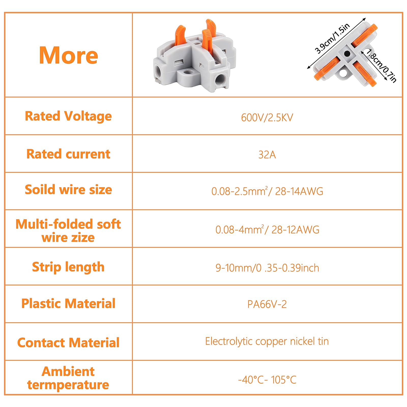20pcs T-Shape Lever Nut Wire Connectors - Compact Quick Connect Terminals for Electrical Wiring, Splice & Secure Connections - Ideal for DIY Projects, Home Electrical Repairs & Automotive Wiring