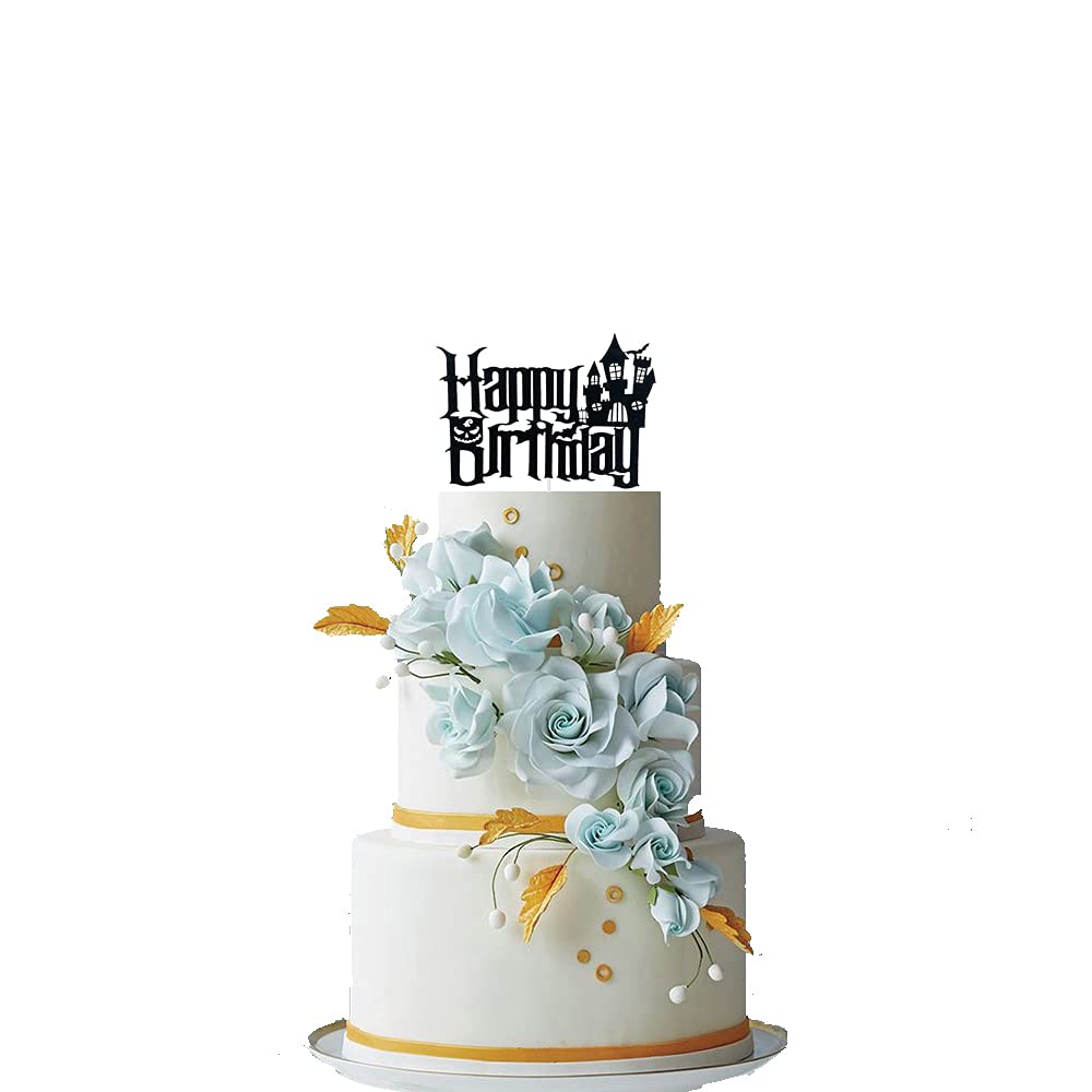 Halloween Birthday Cake Topper - Spooky Bats, Ghosts & Haunted House Decorations for Kids Party | Black Cartoon Cake Decor for Halloween Celebrations & Birthday Parties