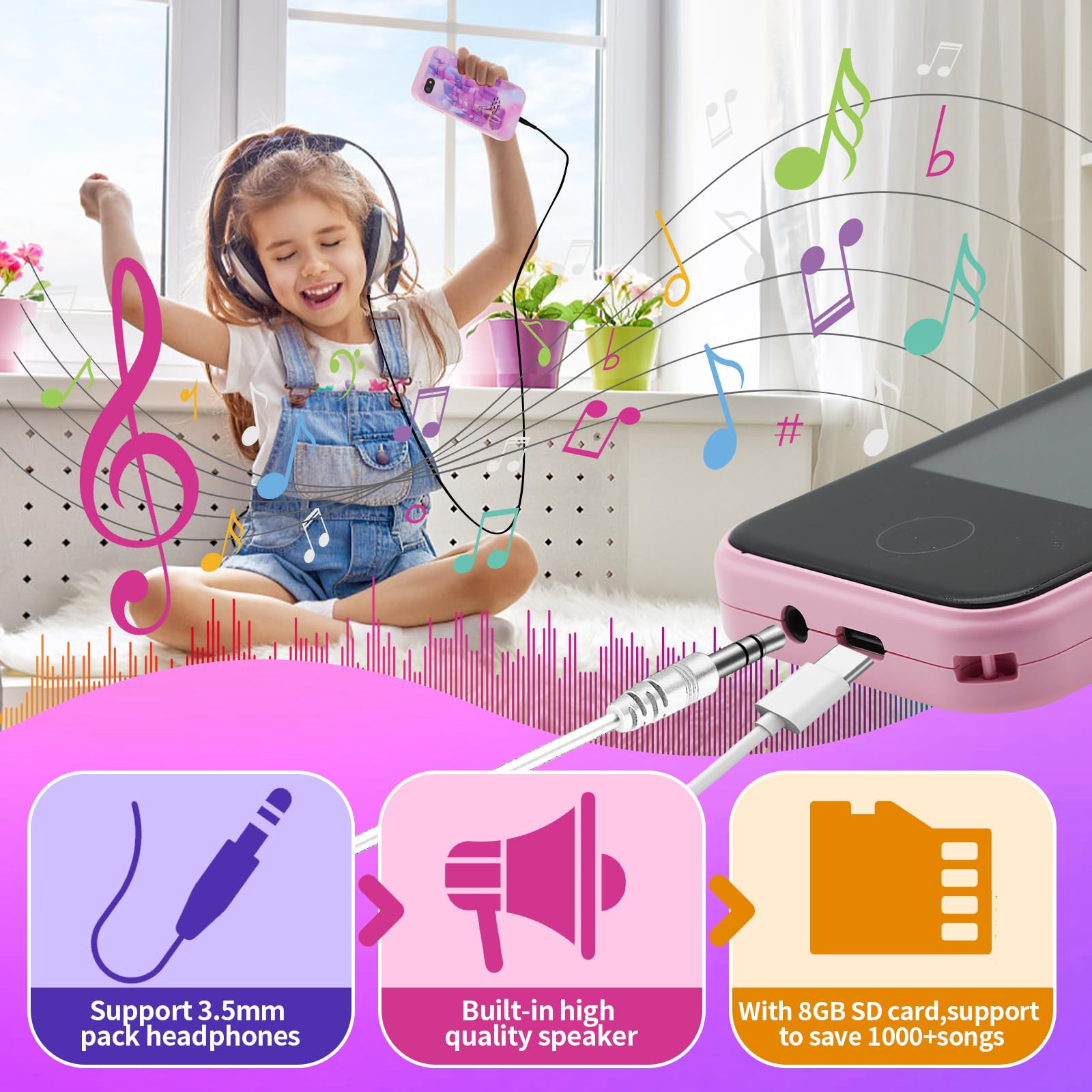 Best Toddler Learning Phone for Kids Age 3-8 - Educational Play Toy with Games, Camera, Alarm & Stories - 8GB SD Card Included - Perfect Christmas/Birthday Gift for Boys & Girls (Pink Castle) - Ideal for Early Learning, Pretend Play & Travel Entertainment
