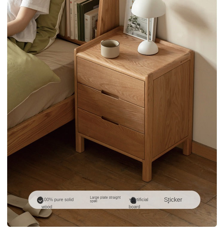 Solid Oak Wood Nightstand - Modern Nordic Style Bedside Table for Bedroom, Living Room, or Office