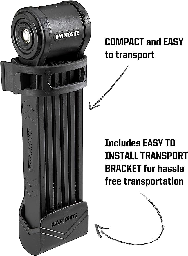 Kryptonite Keeper Folding Bike Lock - 2.75FT/3.25FT Compact Lightweight High Security Anti-Theft Bicycle Lock with 2 Keys & Mount | Perfect for E-Bikes, Scooters, Road & Mountain Bikes | Ideal for Urban Commuting, Bike Parking & Outdoor Adventures