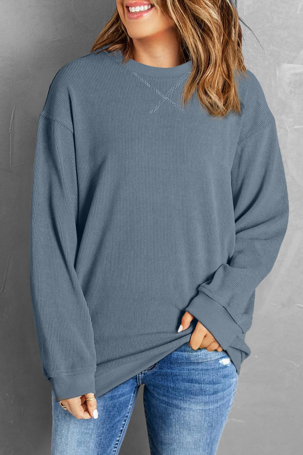 Women's Corduroy Pullover Sweatshirt - Oversized Casual Crewneck Long Sleeve Top | Cozy Fall Outfit, Streetwear Fashion, Loungewear Essential