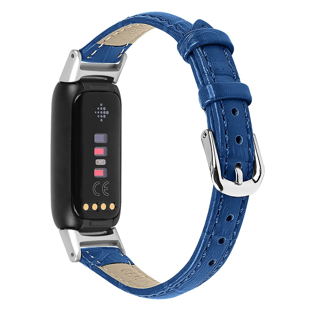 Fitbit Luxe Leather Bands - Classic Replacement Strap for Women & Men | Gym & Office Wear (Blue)