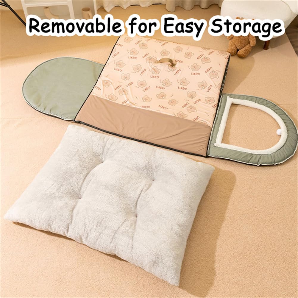 Premium Dog Bed House - 2-in-1 Indoor Pet Bed for Small Dogs & Cats with Fluffy Mat, Washable Cover, Waterproof & Non-Slip Bottom (Medium, Brown/Grey) - Perfect for Living Room, Bedroom & Pet Travel Carrier