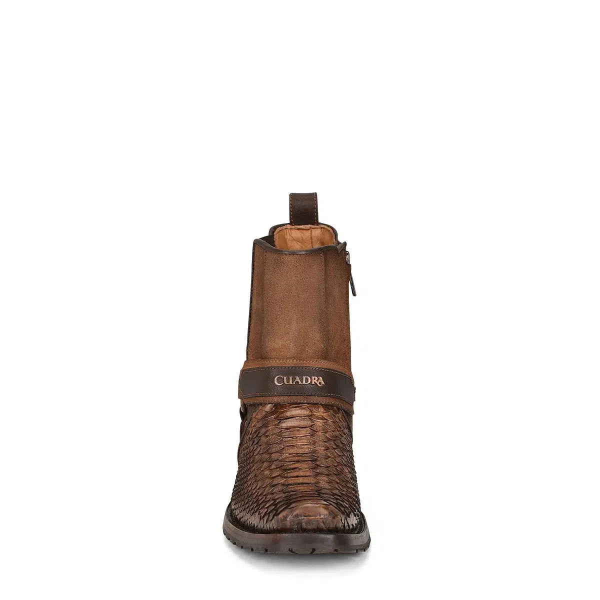 Men's Cuadra Brown Casual Cowboy Python Skin Zip Ankle Boots - Stylish Western Boots for Everyday Wear & Outdoor Adventures