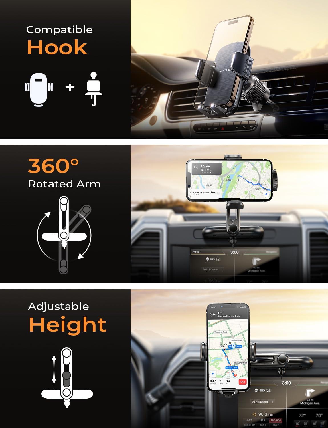 LISEN Adjustable CD Slot Car Phone Mount Holder - Ultra Sturdy Universal Car Accessories for iPhone 16/16e, Samsung S25/S24 & All Smartphones (Black) - Perfect for Hands-Free Driving & GPS Navigation