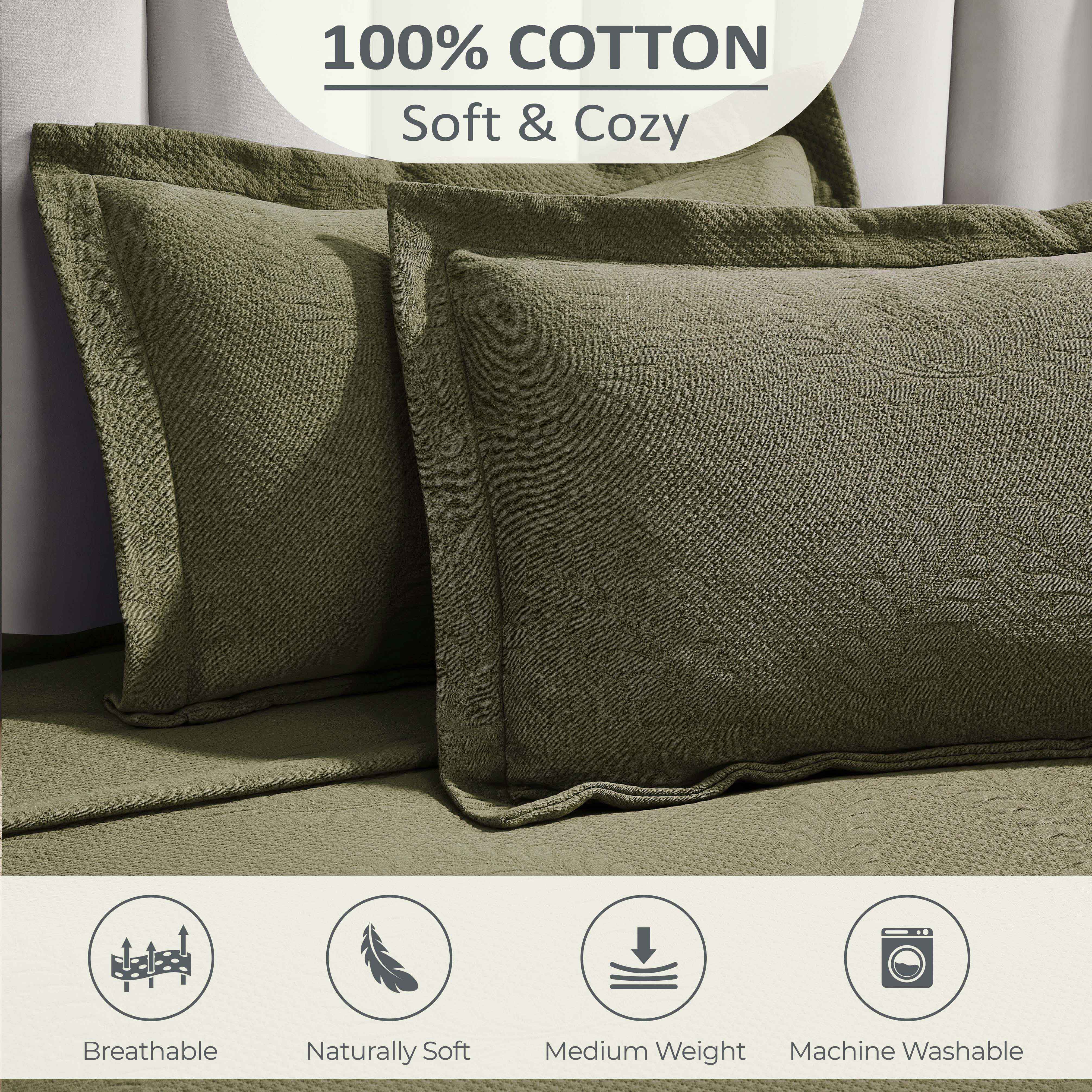 Peploi Cotton Medium Weight Matelasse Bedspread and Sham Set - Queen Size, White Textured Bed Cover with Matching Shams - Perfect for Master Bedroom, Guest Room & Hotel Decor
