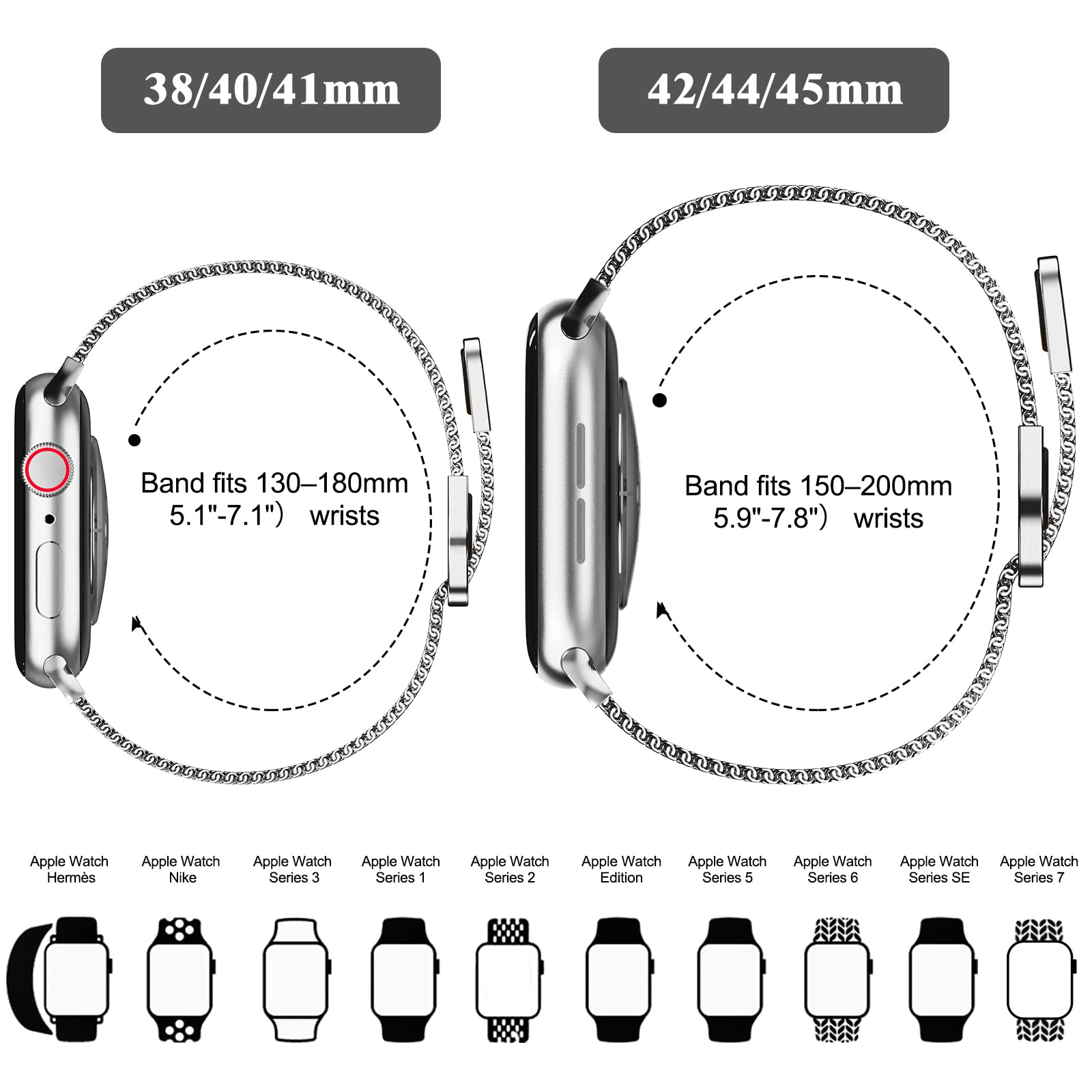 Premium Stainless Steel Milanese Loop Band for Apple Watch 41mm - Magnetic Mesh Strap Compatible with iWatch Series 10/9/8/7/6/5/4/3/2/1 & SE - Adjustable Luxury Replacement Band for Women & Men (Silver) | Perfect for Workouts, Office Wear & Everyday Fashion Accessory