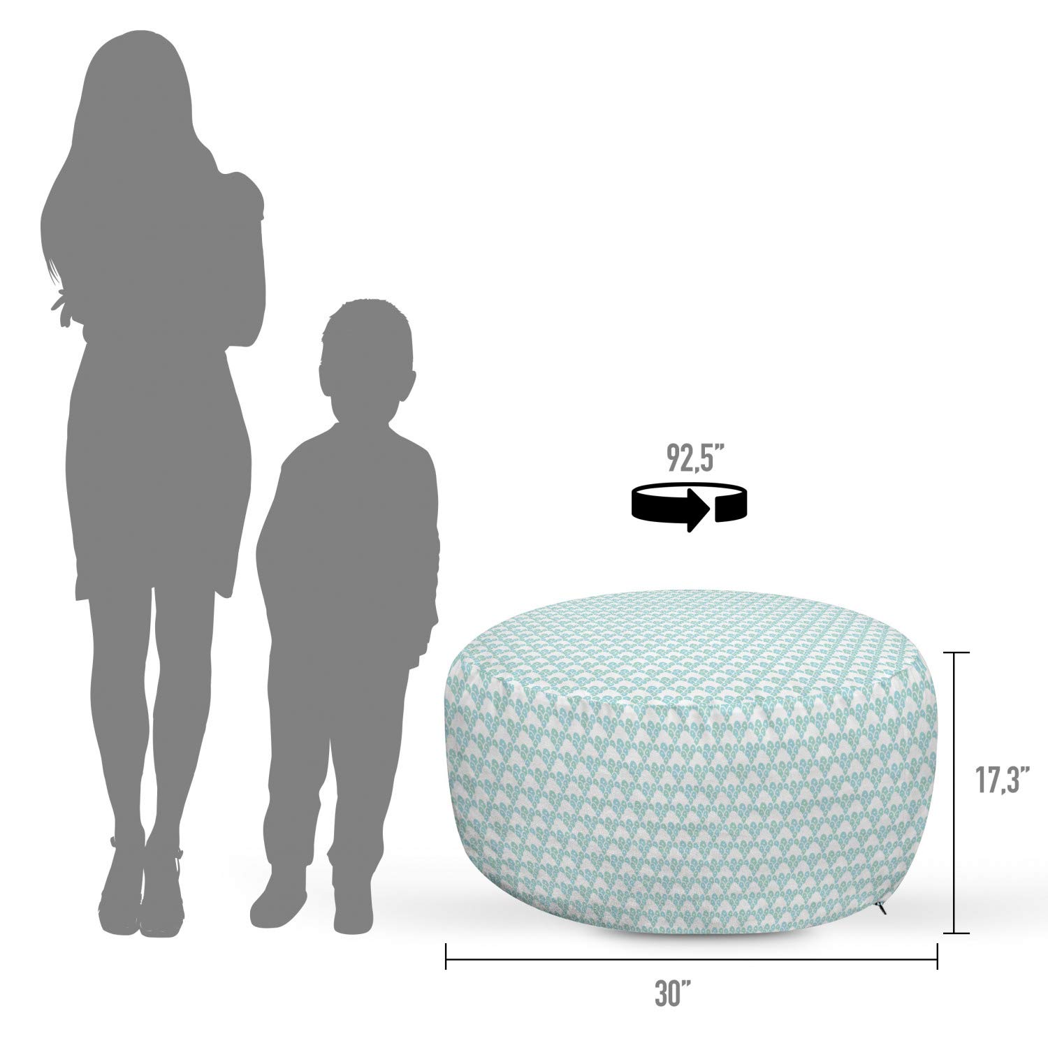 Ambesonne Mint Pouf Cover with Zipper - Abstract Doodle Design with Soft Pastel Bubbles, Decorative Fabric Unstuffed Ottoman Slipcover, 30