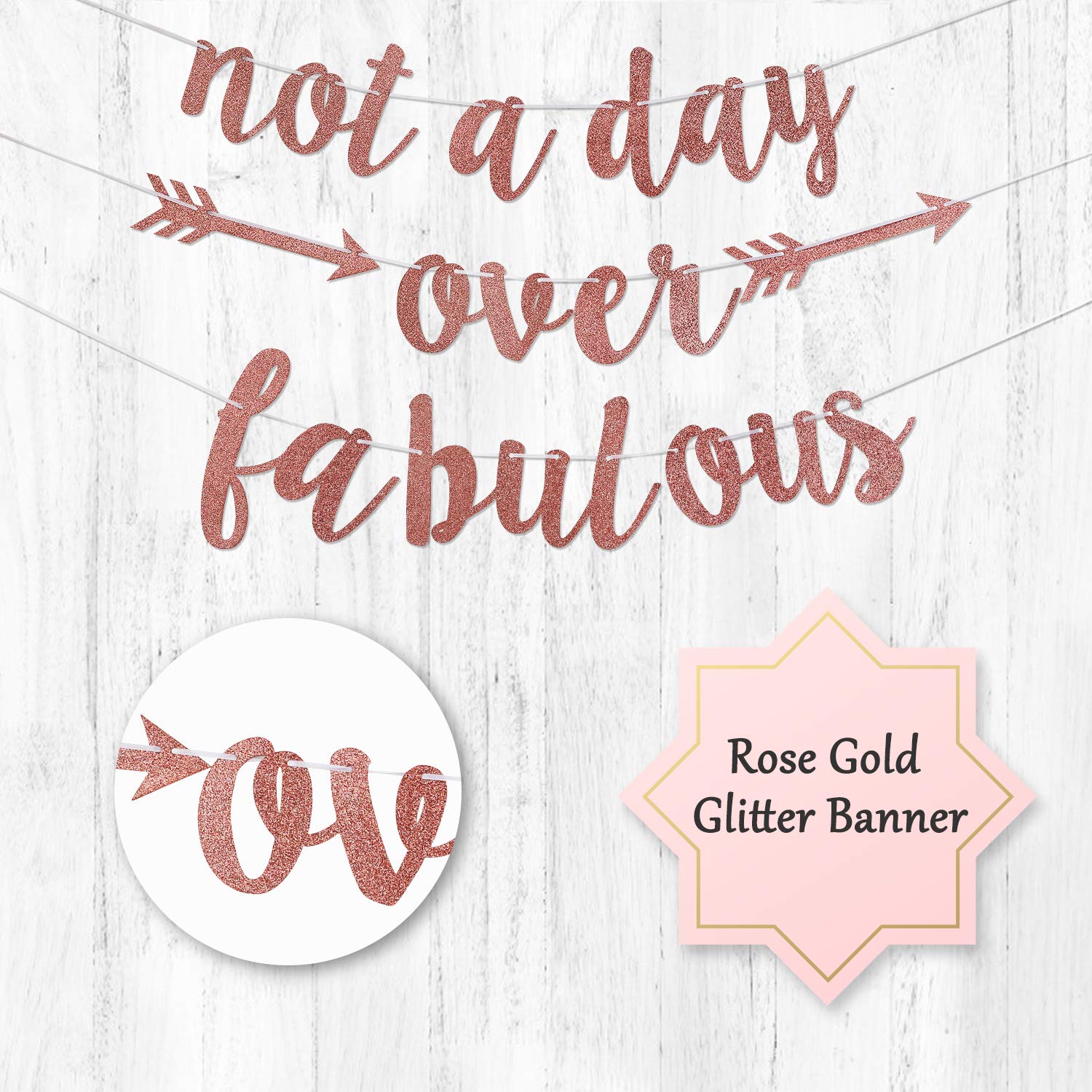 Lnlofen Rose Glitter Birthday Banner - 'Not a Day Over Fabulous' Party Decor for Women - Perfect for Birthday & Anniversary Celebrations - Elegant Glittery Backdrop for Baby Showers, Bridal Showers & Special Events