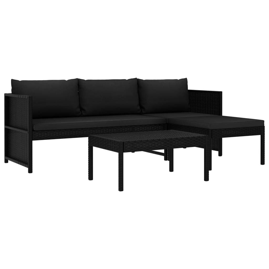 vidaXL 3-Piece Outdoor Patio Sofa Set - Rattan Garden Conversation Furniture with Cushions, Coffee Table & Pillows - Perfect for Backyard, Balcony, Lawn or Poolside Relaxation (Black)