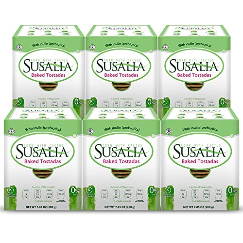 SUSALIA Baked Tostadas | Gluten Free Corn & Cactus Toast - Pack of 6 (7 oz each) | Healthy Artisan Snack for Parties, Nachos & Mexican Cuisine