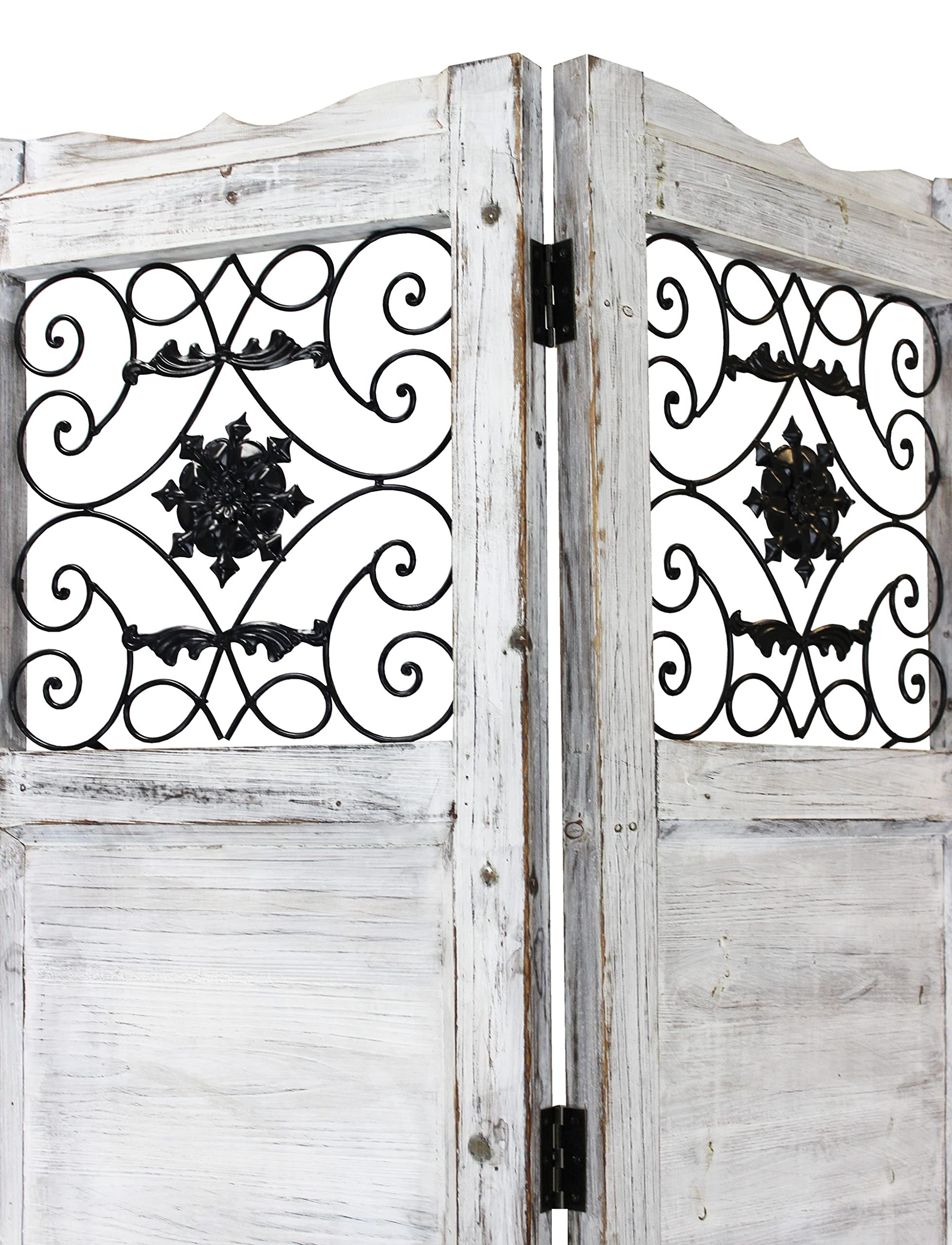 Gray Wash 4-Panel Scroll Work Room Divider Screen - Handcrafted Wooden Folding Partition for Home, Office, and Event Decor - Perfect for Creating Privacy Spaces in Living Rooms, Bedrooms, and Wedding Venues