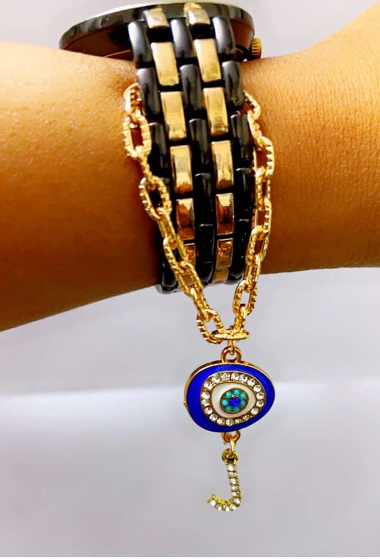 Morel Sturdy Rose Gold Evil Eye Watch Charm with J Initial Diamond Pendant - Elegant Watch Accessory for Women, Perfect Gift for Wife, Sister & Friends - Ideal for Daily Wear, Special Occasions & Watch Customization (Pack of 1)