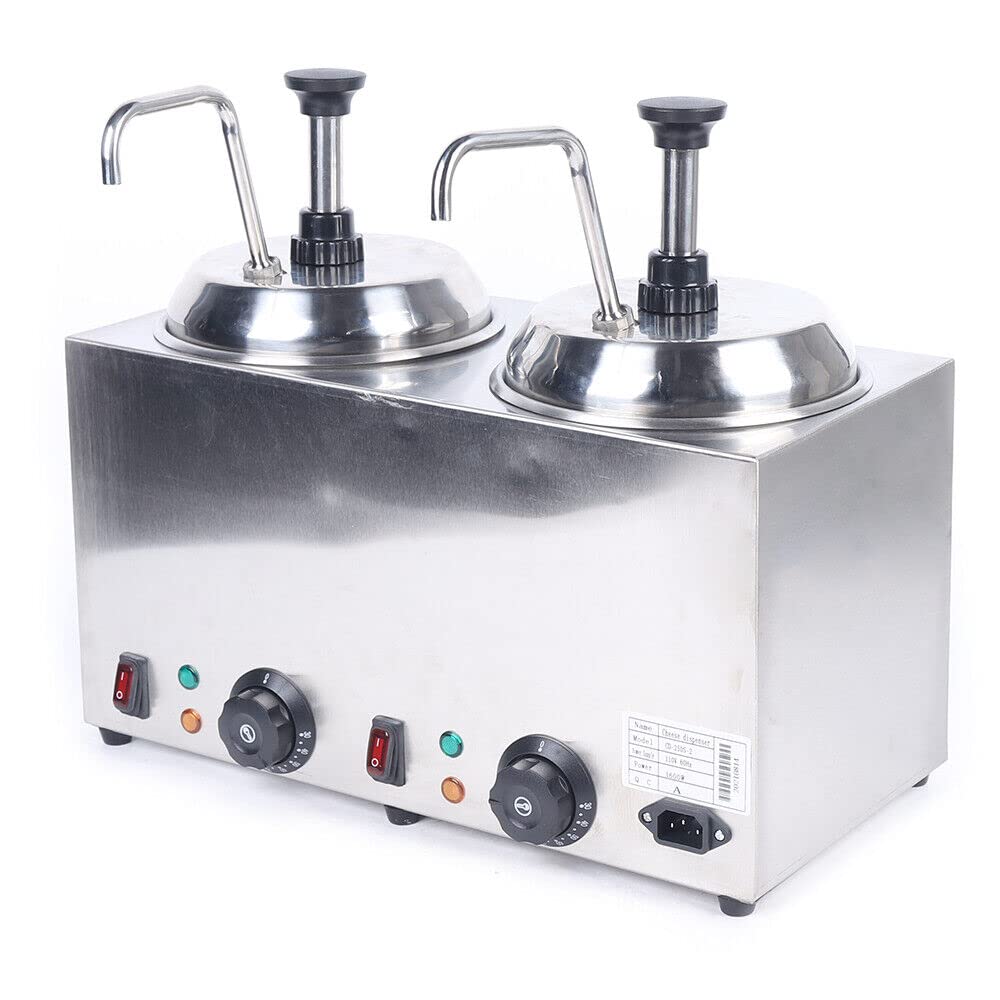 Commercial Electric Nacho Cheese Dispenser Warmer - 2X 2.1Qt Dual Hot Fudge Warmer with 1600W Power & 86-230℉ Adjustable Temperature - Perfect for Cheese Sauce, Caramel, Chocolate in Movie Theaters, Restaurants & Catering Events