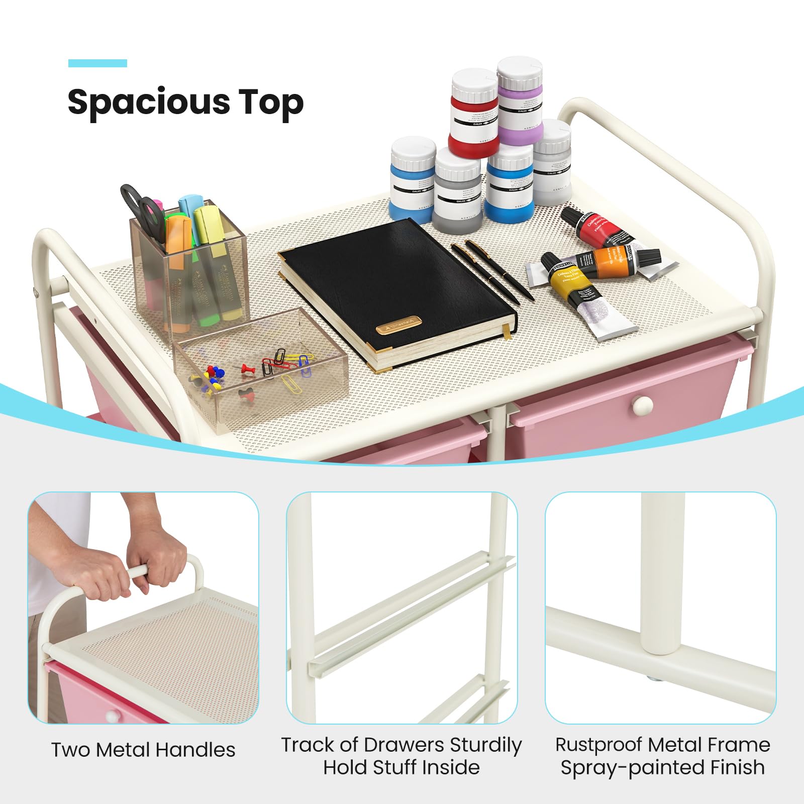 Giantex 10-Drawer Rolling Storage Cart with Wheels - Mobile Organizer for Classroom, Office, Home & School - Perfect for Teacher Supplies, Craft Tools, Art Paper & Stationery - Pink Gradient Design - Ideal for Organizing, Decluttering & Workspace Efficiency