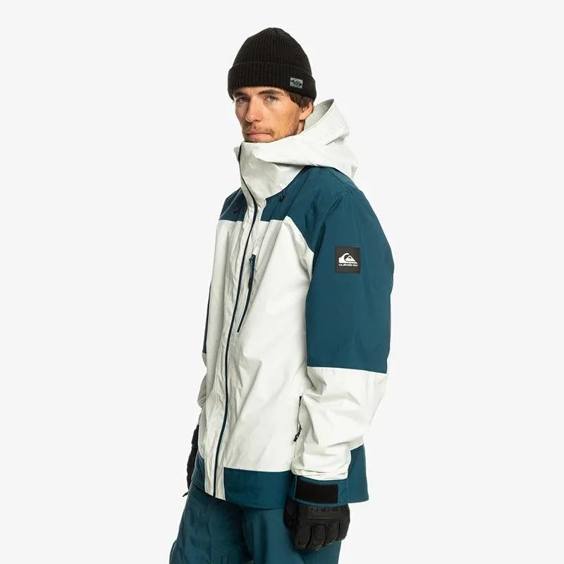 Quiksilver Ultralight Snow Jacket - White & Navy Blue Waterproof Winter Coat for Skiing, Snowboarding & Outdoor Adventures