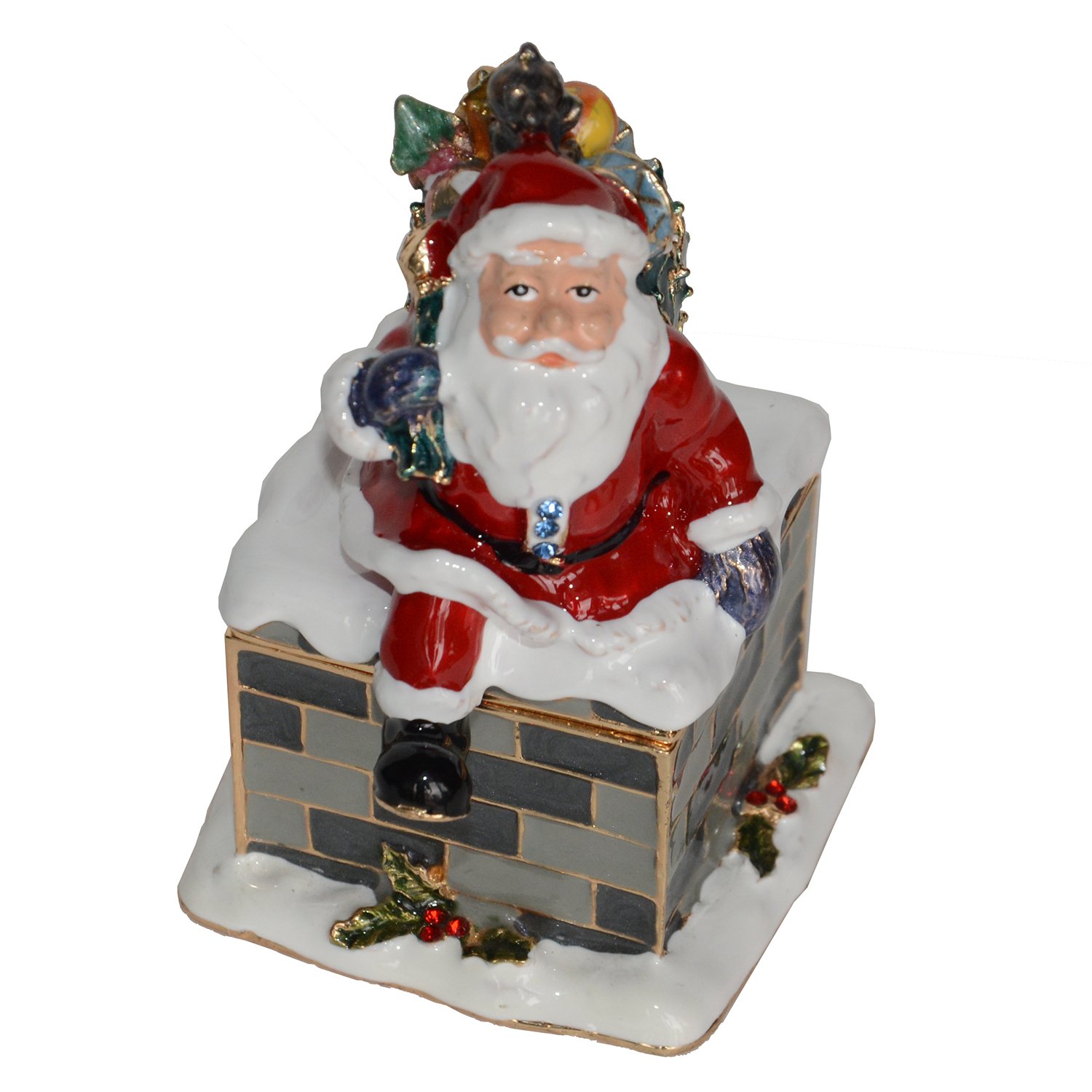 Hand-Painted Christmas Ornament Trinket Box - Hinged Lid Jewelry Storage Box for Rings & Earrings, Holiday Decorative Collectible Figurine | Perfect for Holiday Gifts, Christmas Tree Decor & Jewelry Organization