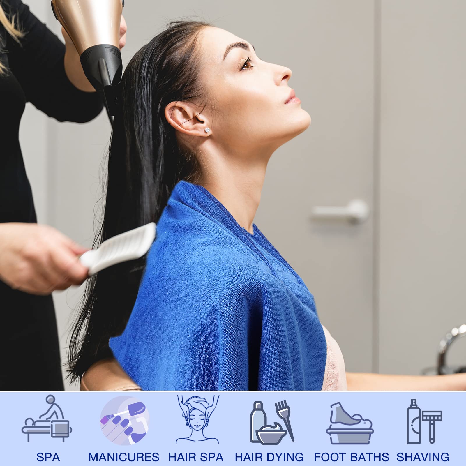 72 Pack Salon Towels Bulk - 18x30 Inch Microfiber Bleach Proof Hair Towels for Barber, Spa & Gym - Super Absorbent, Lint Free, Quick Dry Hand Towels - Perfect for Hair Styling, Shaving & Bath Use (Blue)