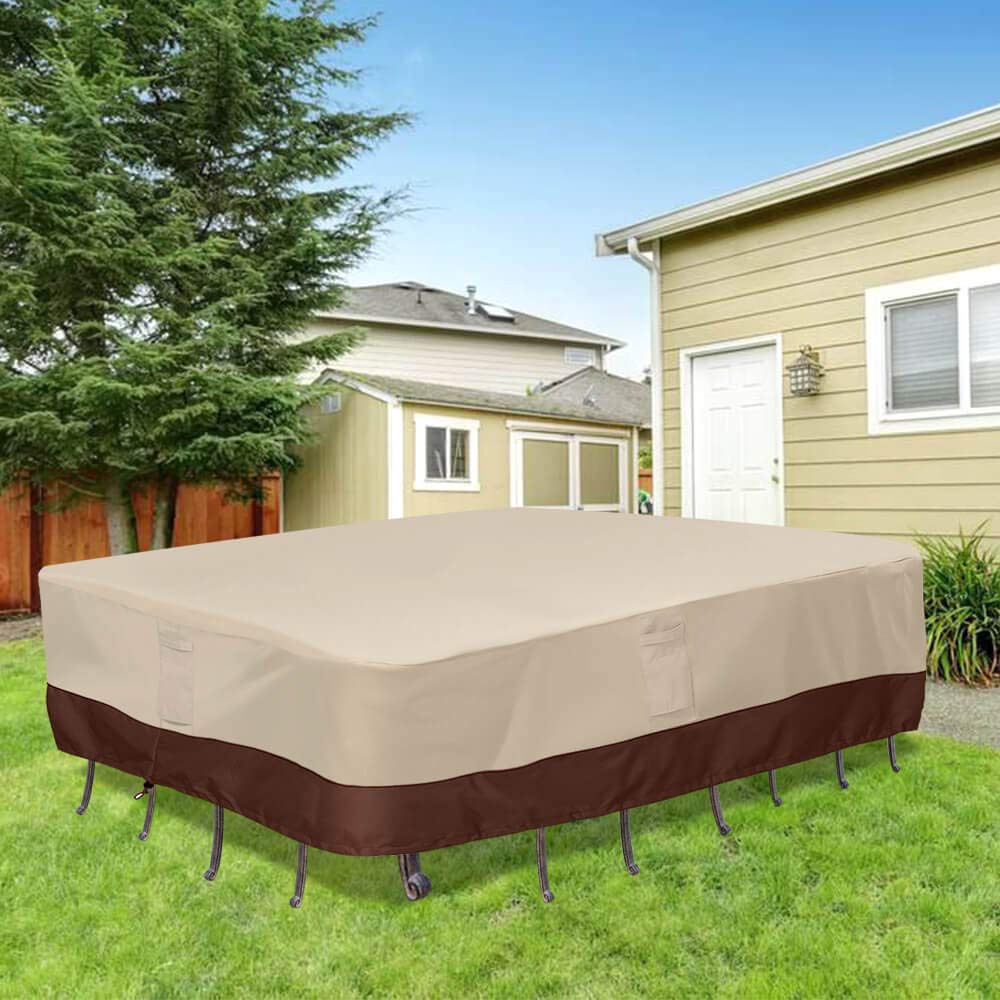 Waterproof Patio Furniture Cover Set - Heavy Duty Outdoor Table & Chairs Protector with Padded Handles, Medium Rectangle Dining Set Cover for Rain, Snow & UV Protection - Perfect for Backyard, Deck & Garden Use