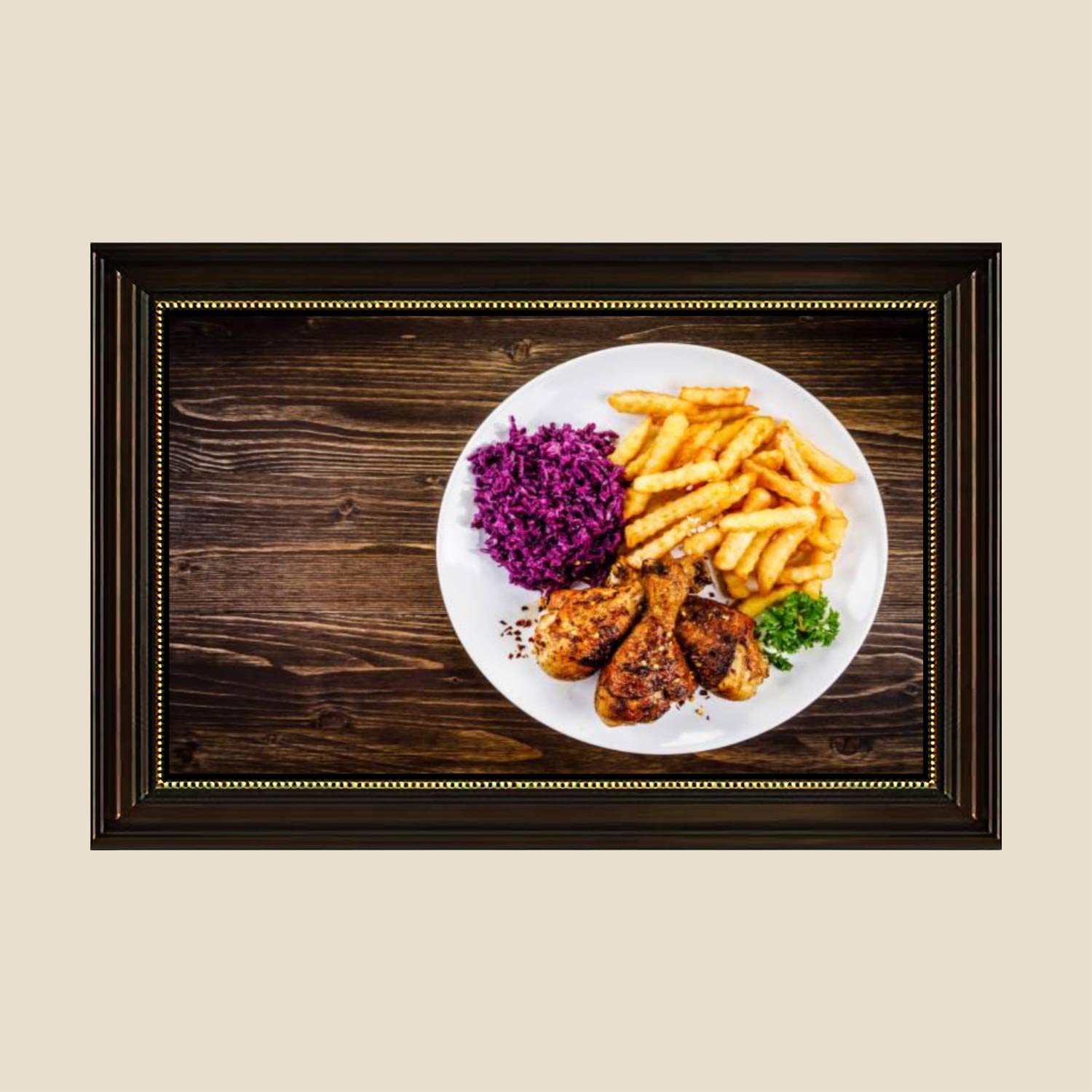 Vintage Fried Chicken & French Fries Canvas Wall Art - 24x36 Inch Ready to Hang Kitchen Decor, Retro Food Poster Print for Dining Room, Bedroom & Cafe Decorations - Perfect for Fast Food Lovers & Restaurant Theme Walls