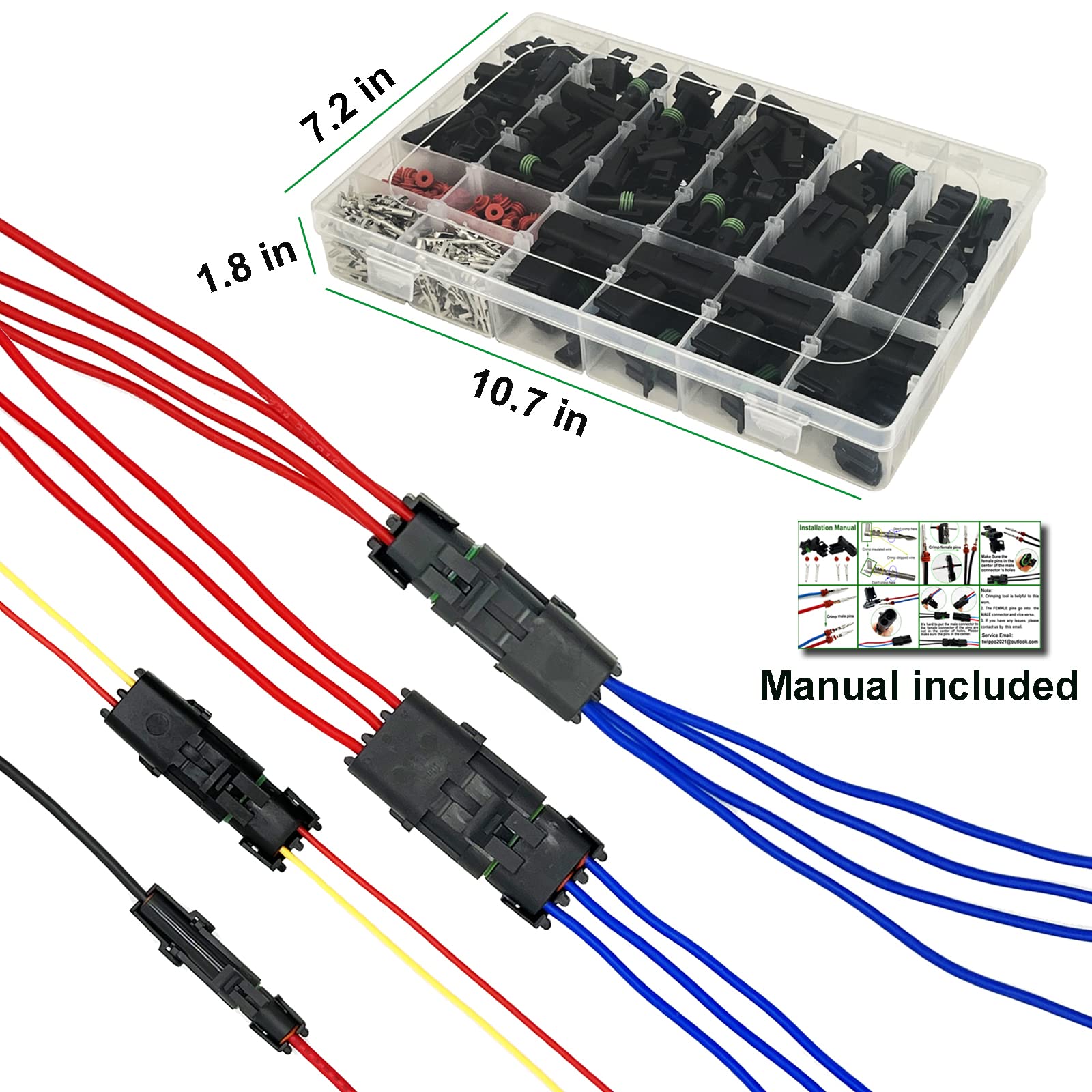 26-Pin Weatherproof Automotive Connector Kit - 1/2/3/4 Pin 18-14 AWG for Car Wiring & Marine Use