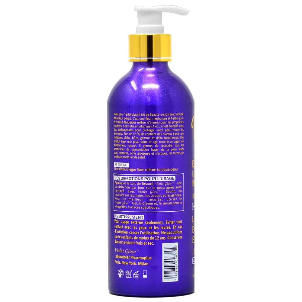 Violet Glow Beauty Milk - 16.8oz Hydrating & Brightening Face Moisturizer for Dry Skin | Day & Night Skincare Routine | Cruelty-Free & Vegan Formula