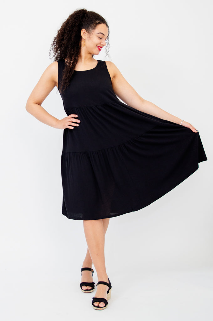 Juni Dress - Black Linen Bamboo Blend Women's Summer Dress | Perfect for Beach Vacations, Brunch & Casual Outings