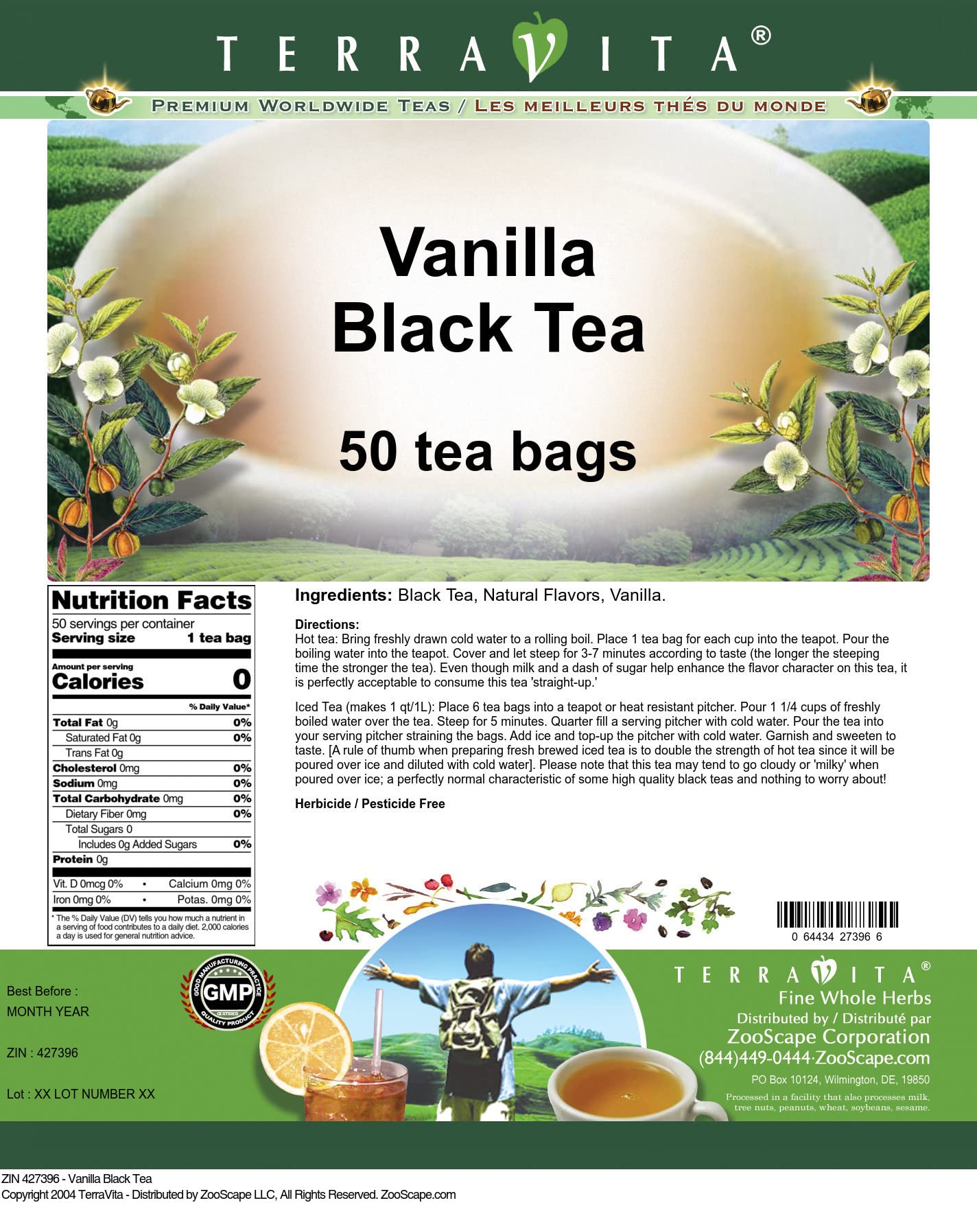 Premium Vanilla Black Tea Bags - 50 Count | Rich & Aromatic Loose Leaf Tea Blend | Perfect for Relaxation, Afternoon Tea & Gifting (ZIN: 427396)